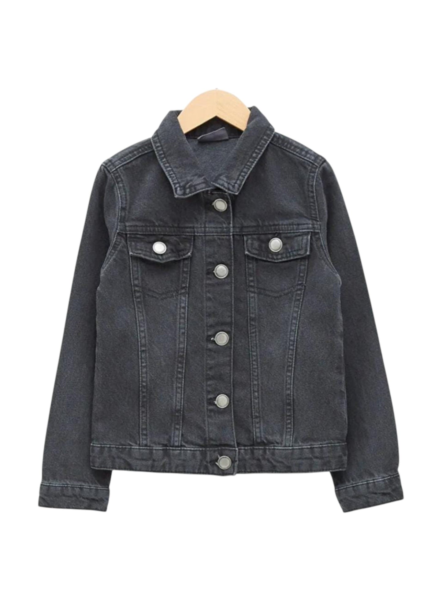 Women's Plain Jeans Jacket,Dark Grey