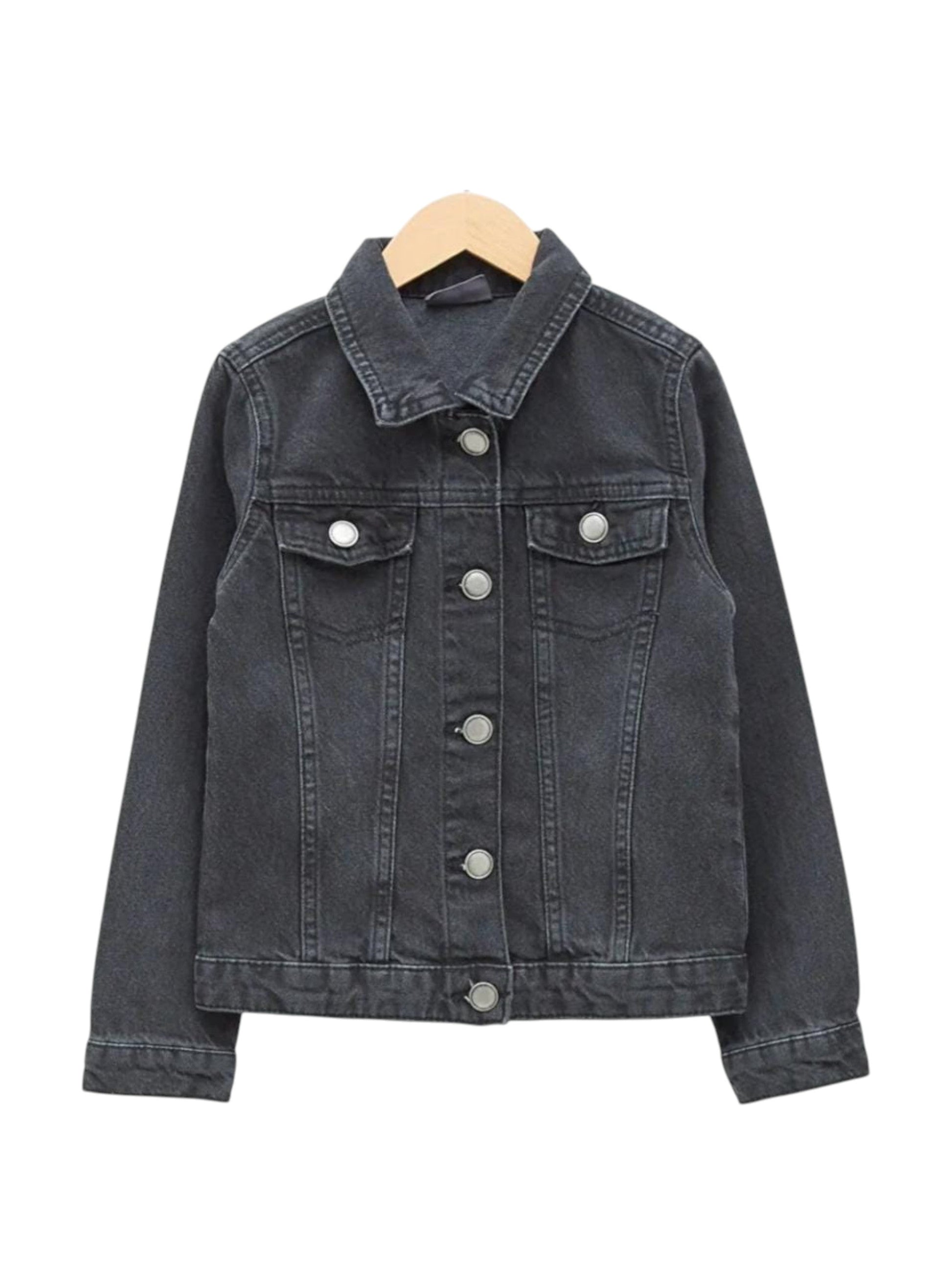 Women's Plain Jeans Jacket,Dark Grey