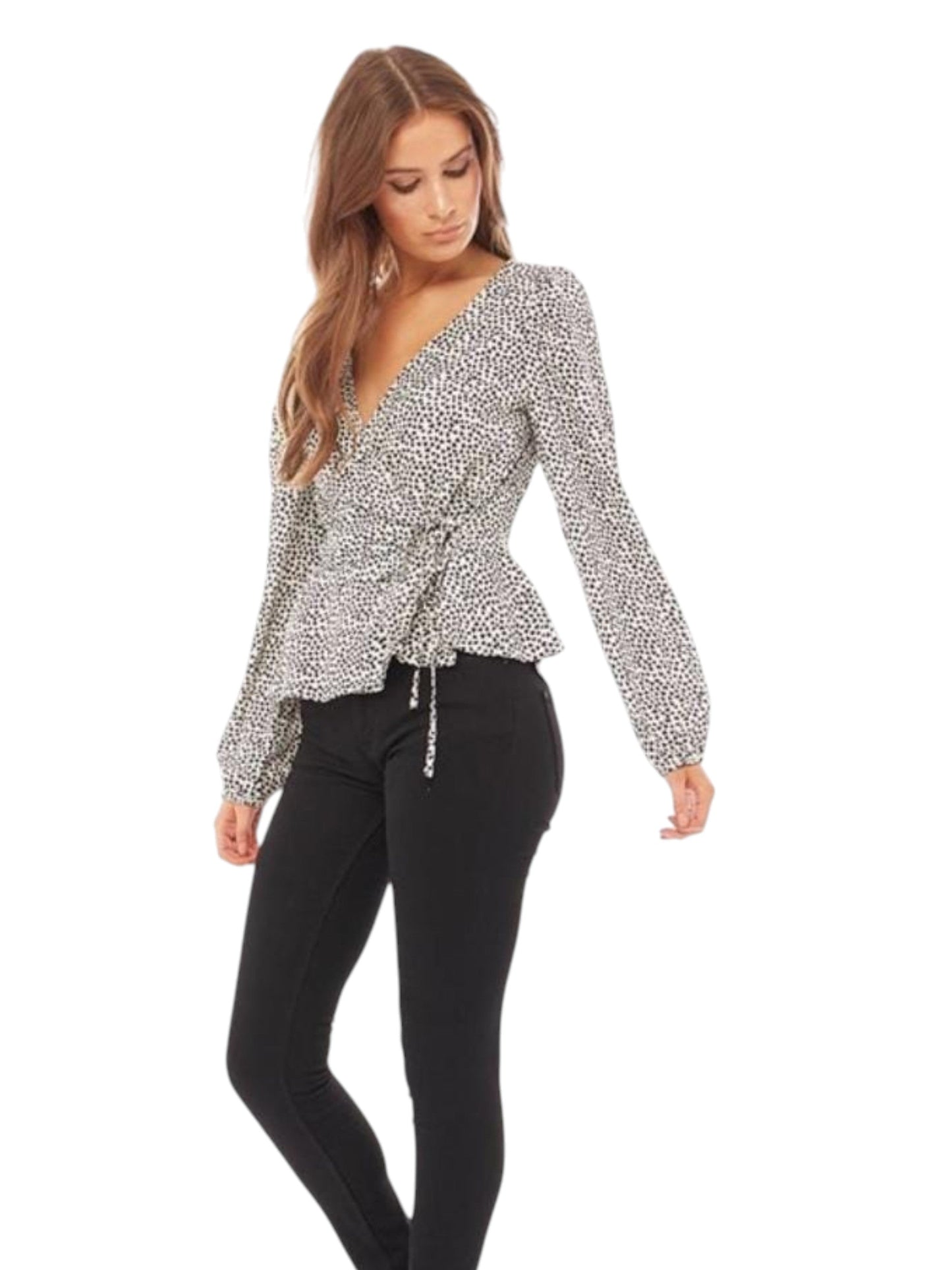 Women's Hearts Printed Ruffled Wrap Top,White