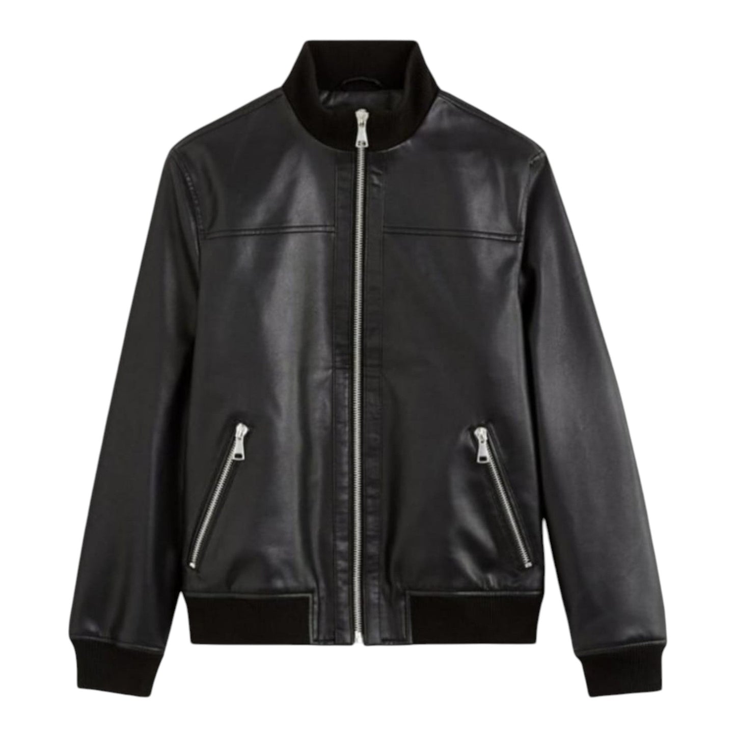 Men's Pain Leather Jacket,Black
