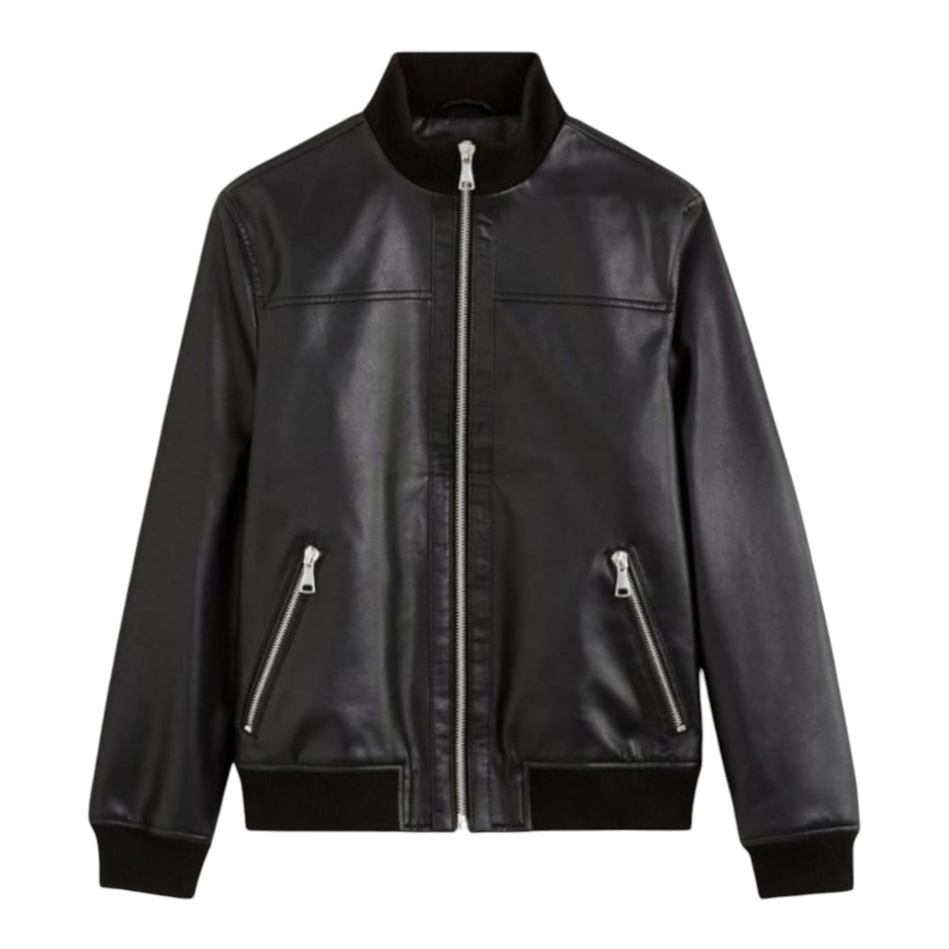 Men's Pain Leather Jacket,Black