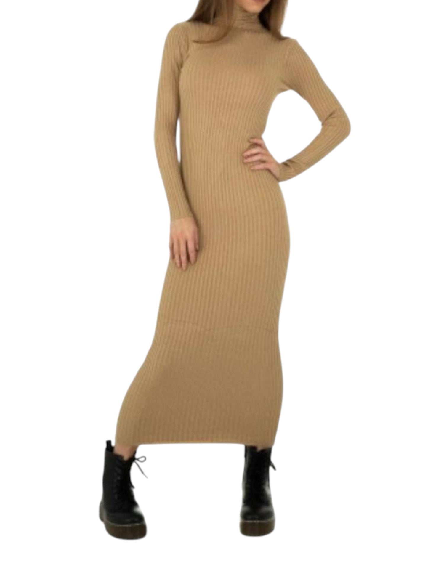Women's Ribbed Knitted Dress,Brown