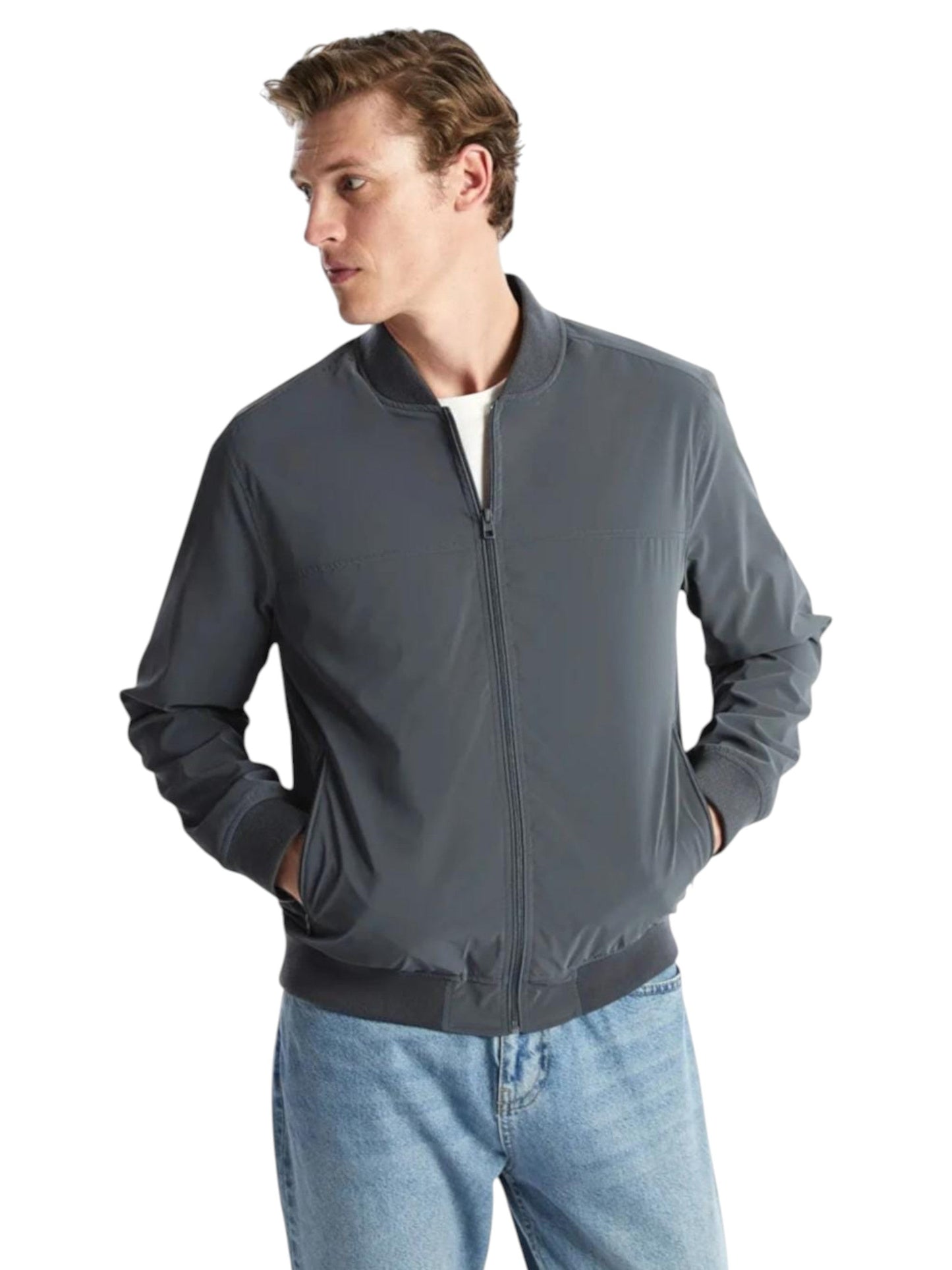 Men's Plain Solid Jacket,Grey