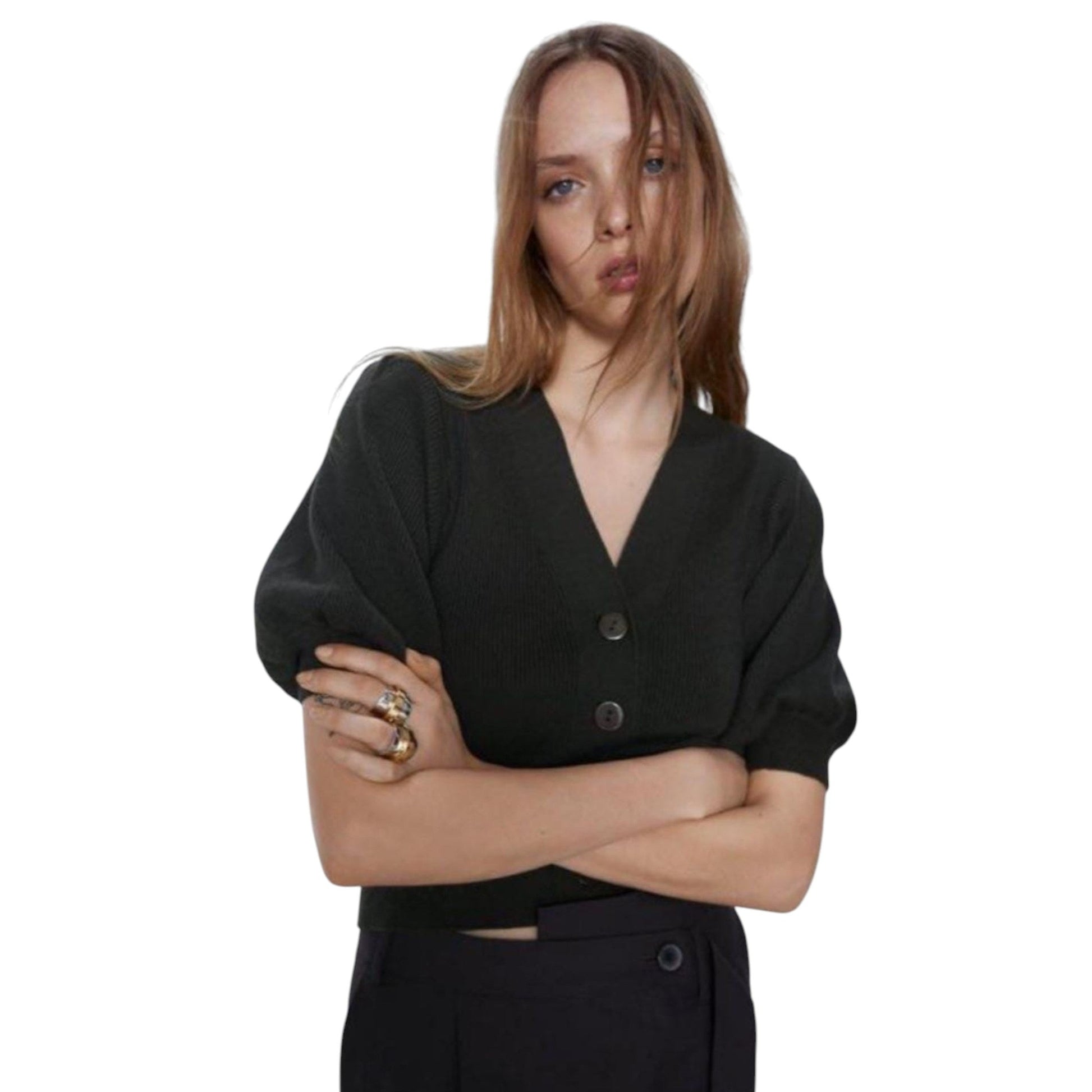 Women's Knitted Top Cardigan,Black