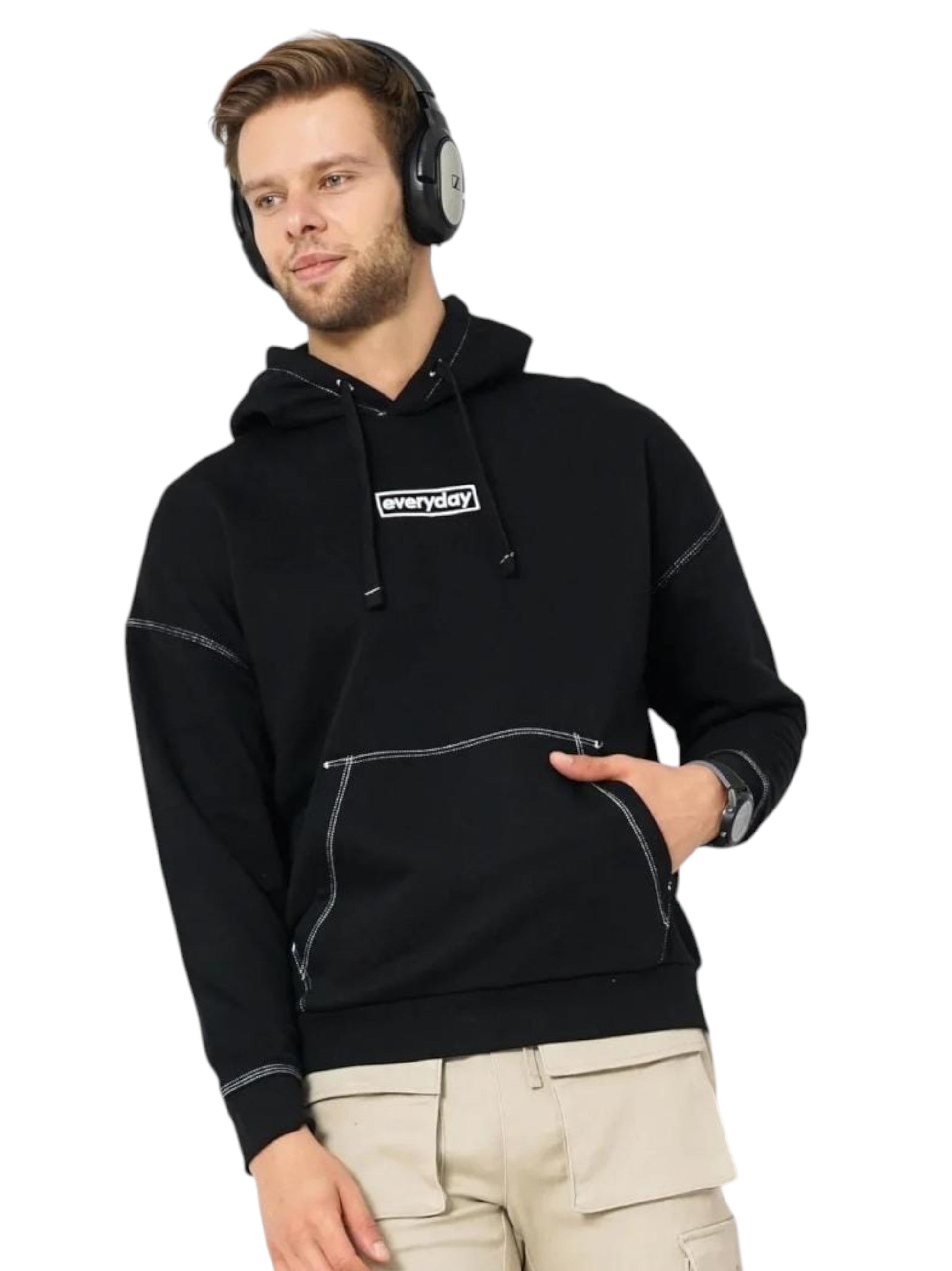 Men's Logo Embroidered Hoodie,Black