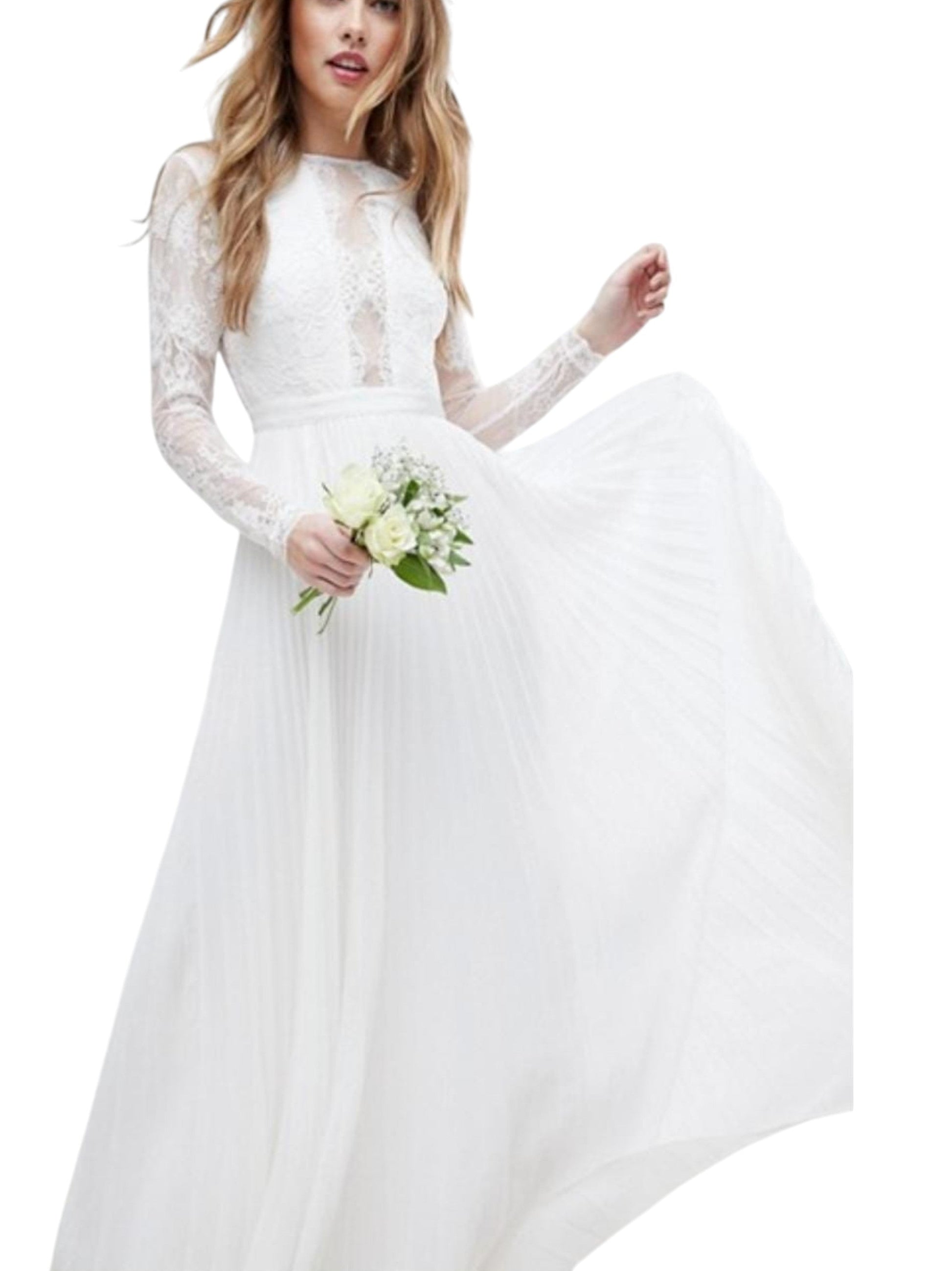 Women's Floral Embroidered Ruffled Dress,White