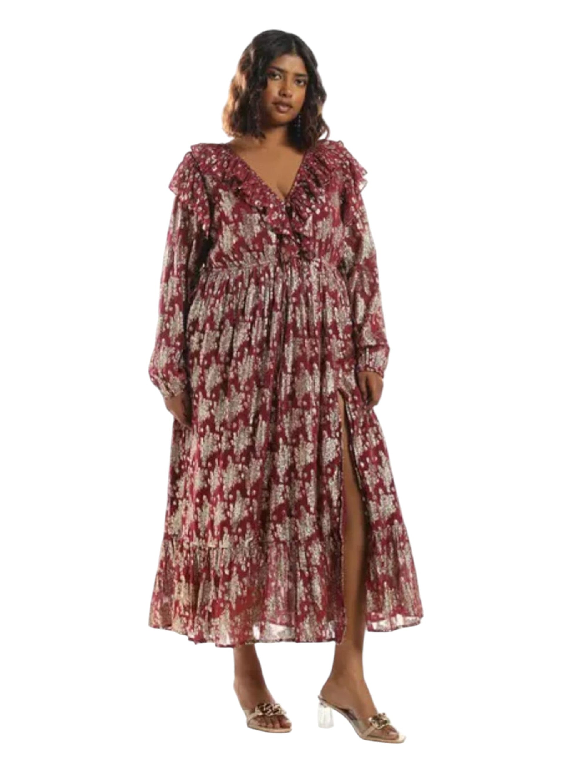 Women's Glitter Mesh Dress ,Burgundy