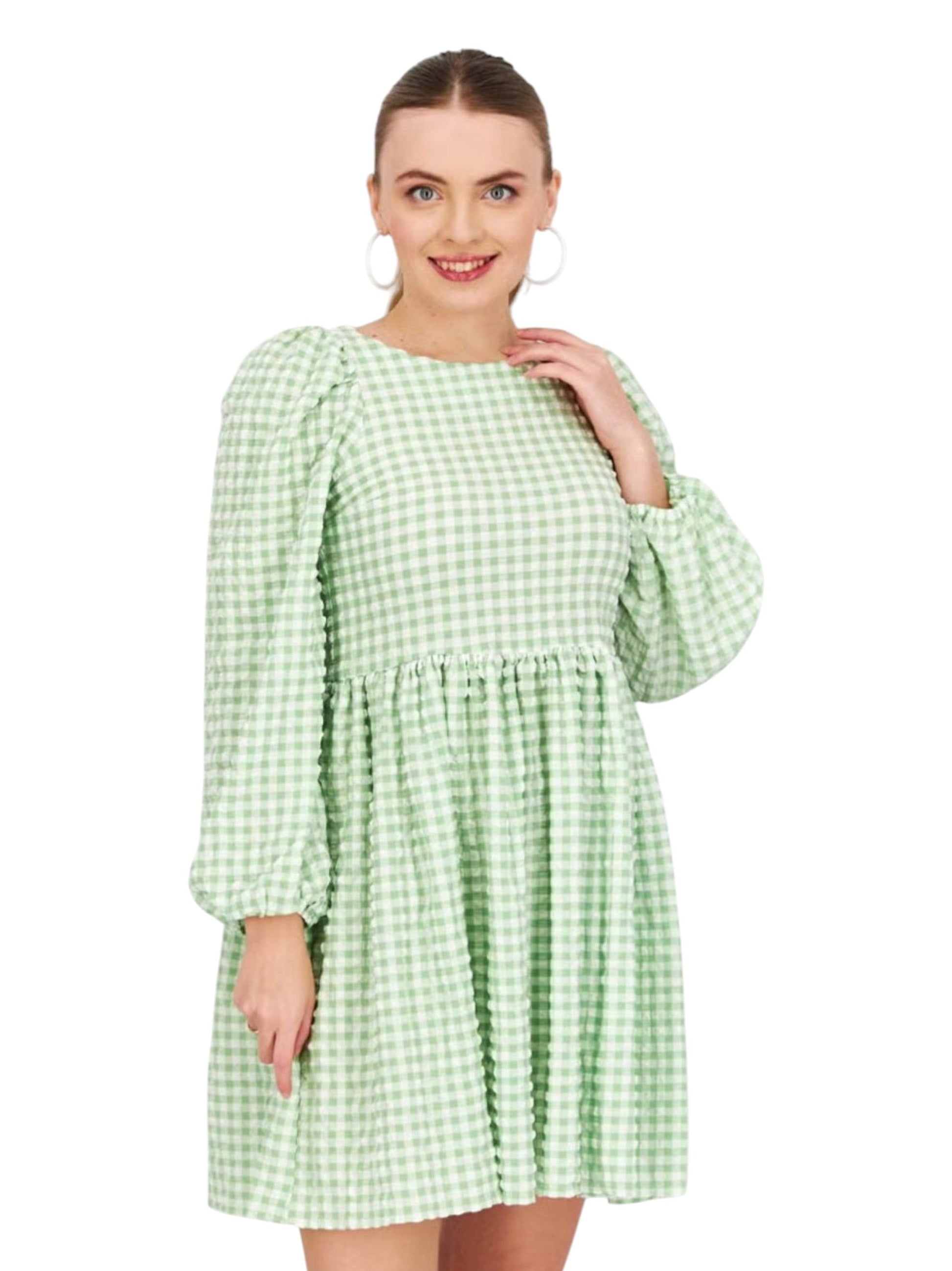 Women's Plaid Open Back Dress,Light Green