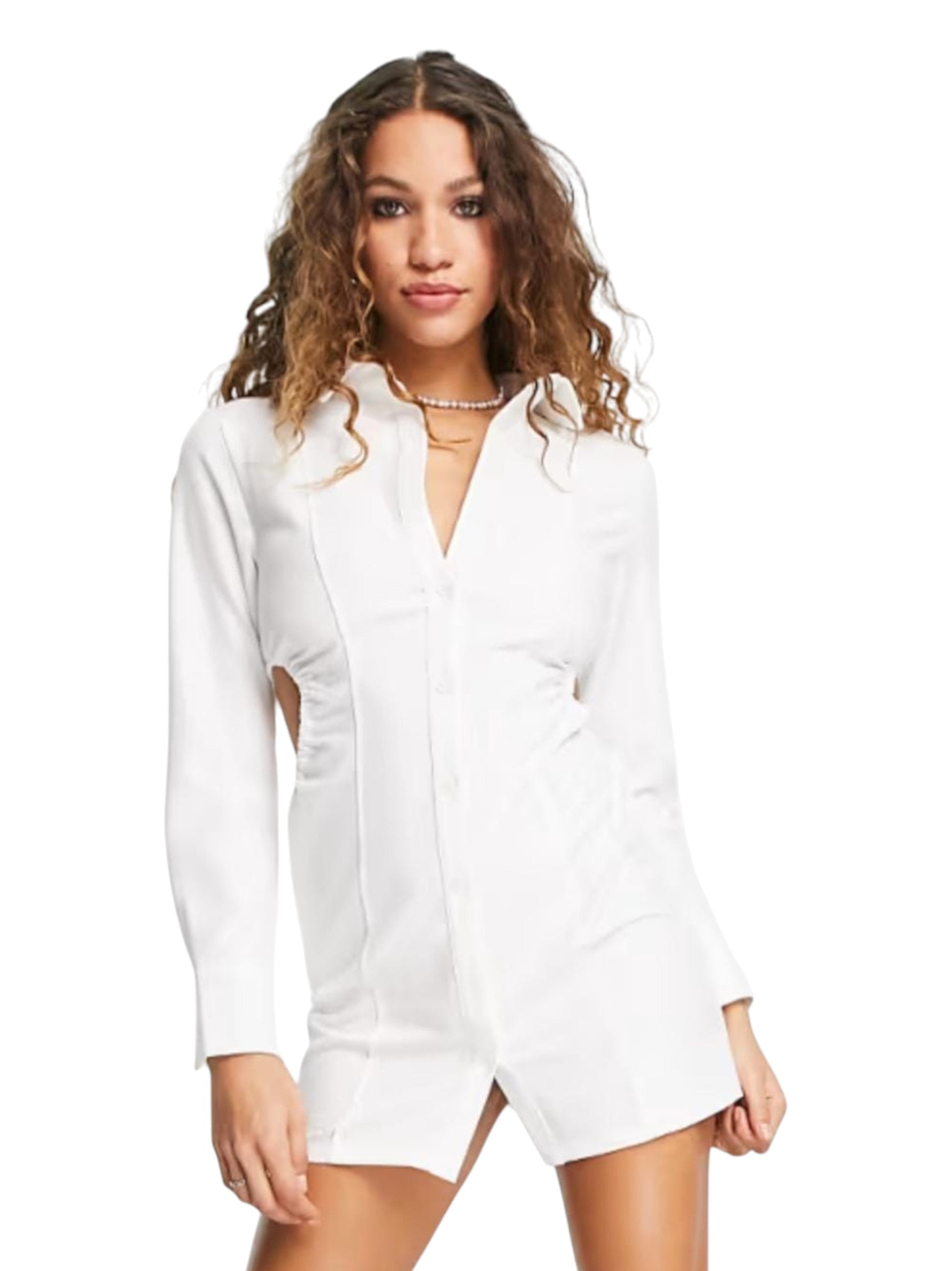 Women's Plain Solid Open Side Dress,White