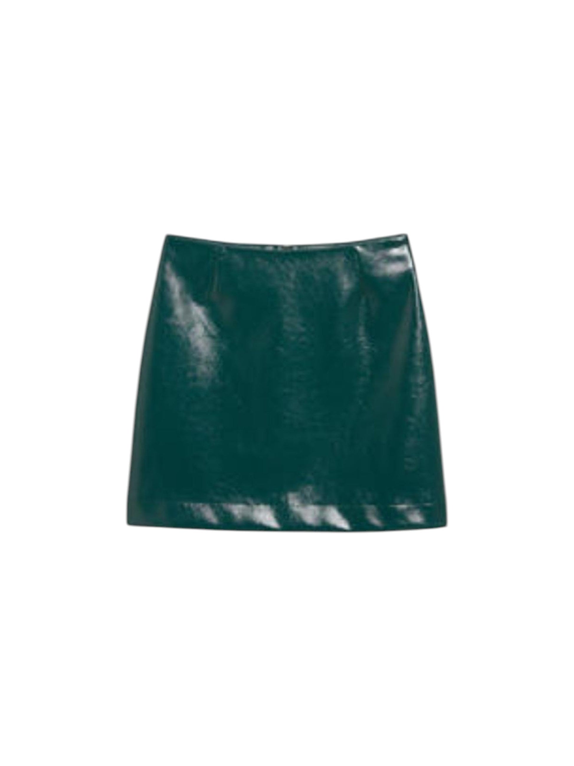 Women's Plain Solid Leather Skirt,Dark Green