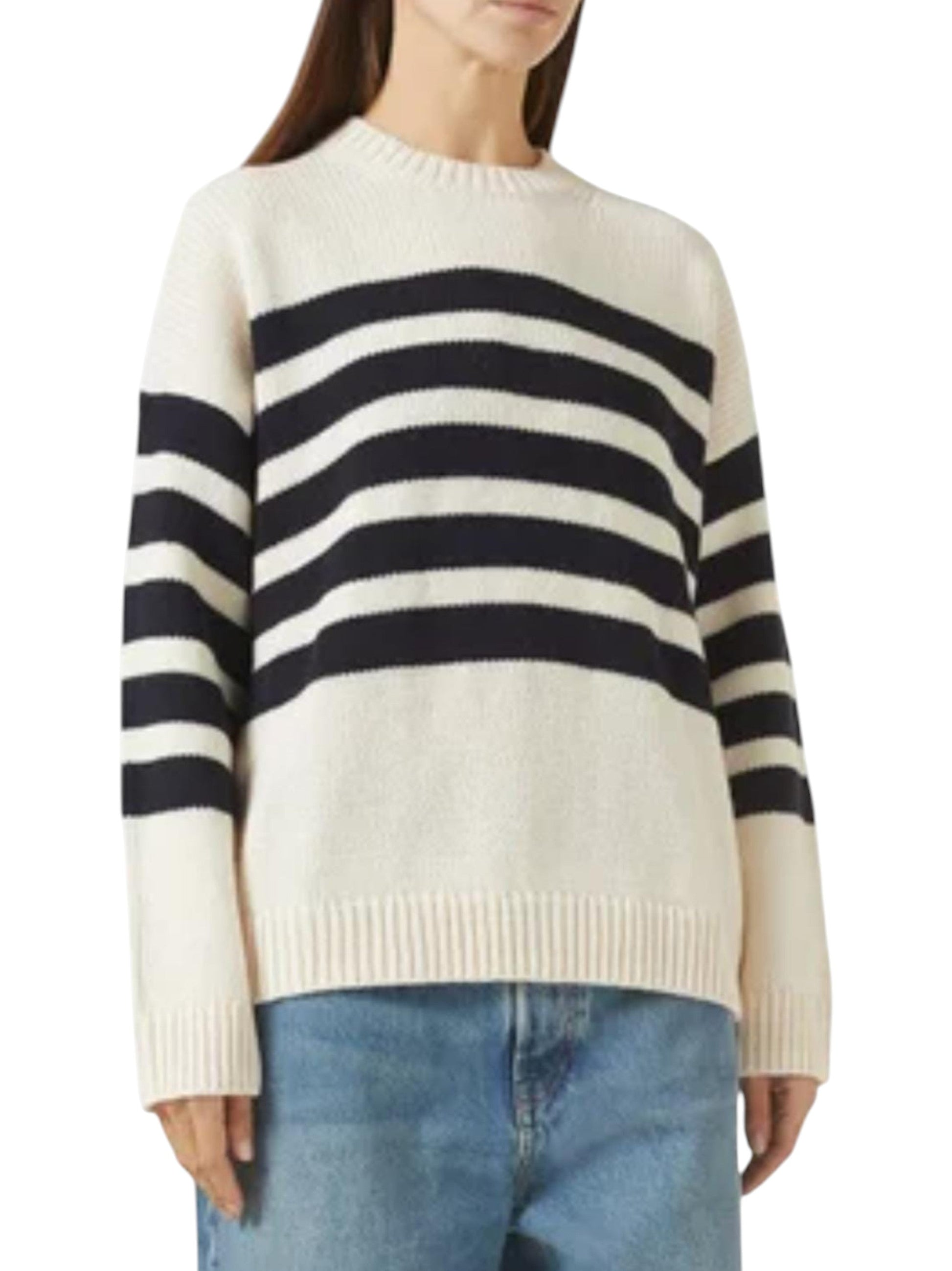Women's Striped Sweaters,Beige/Black