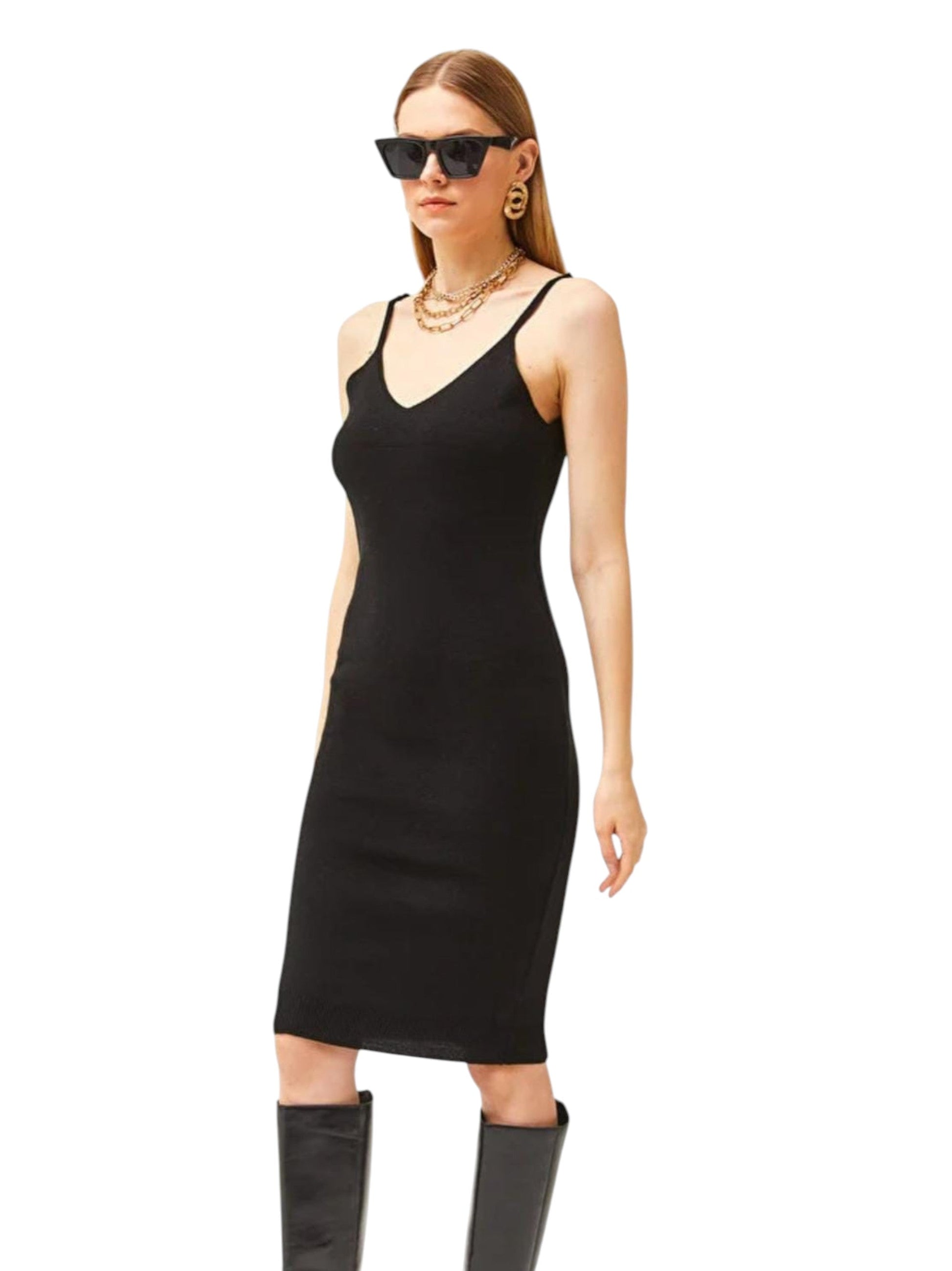 Women's Plain Solid Dress,Black