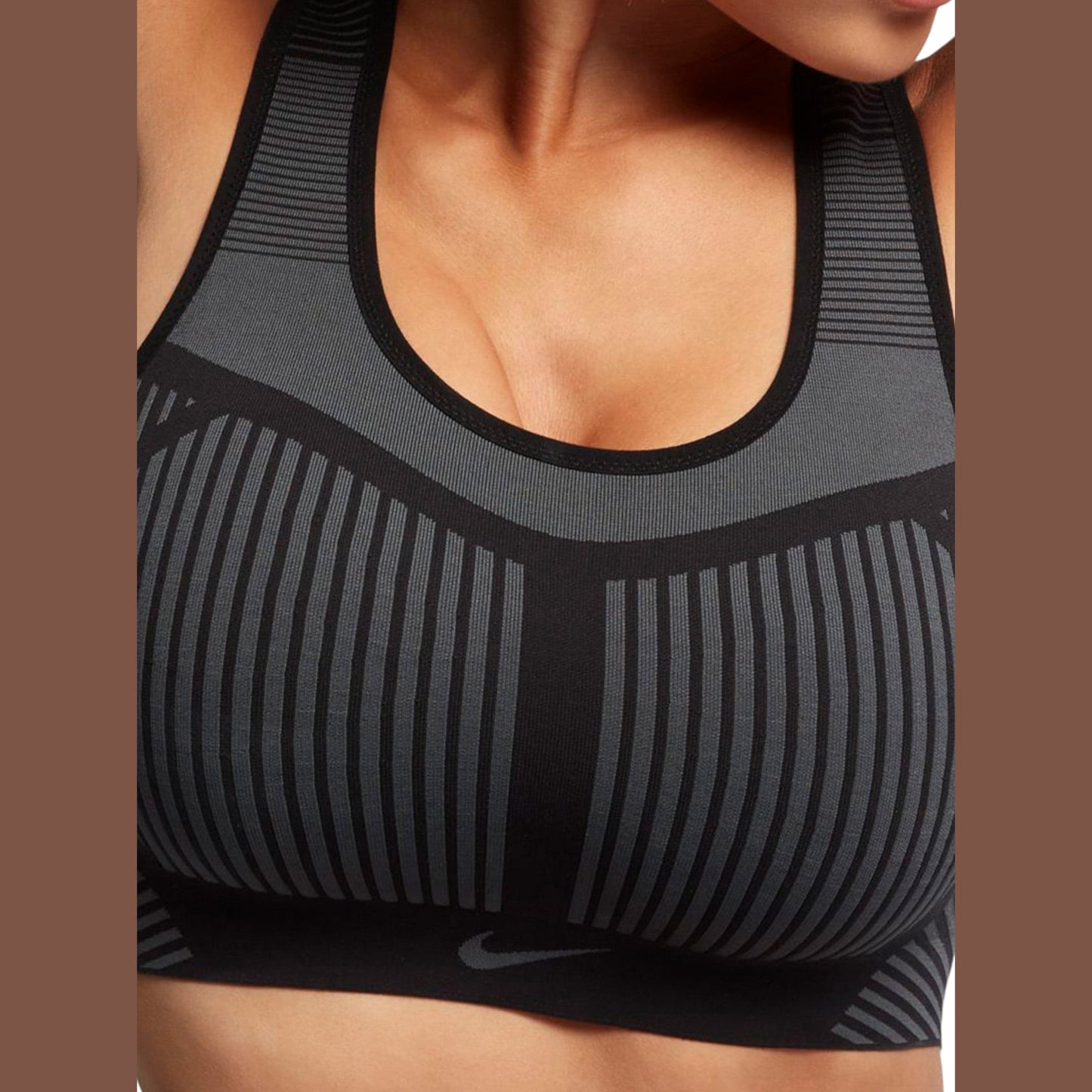 Women's Striped Sport Bra,Black