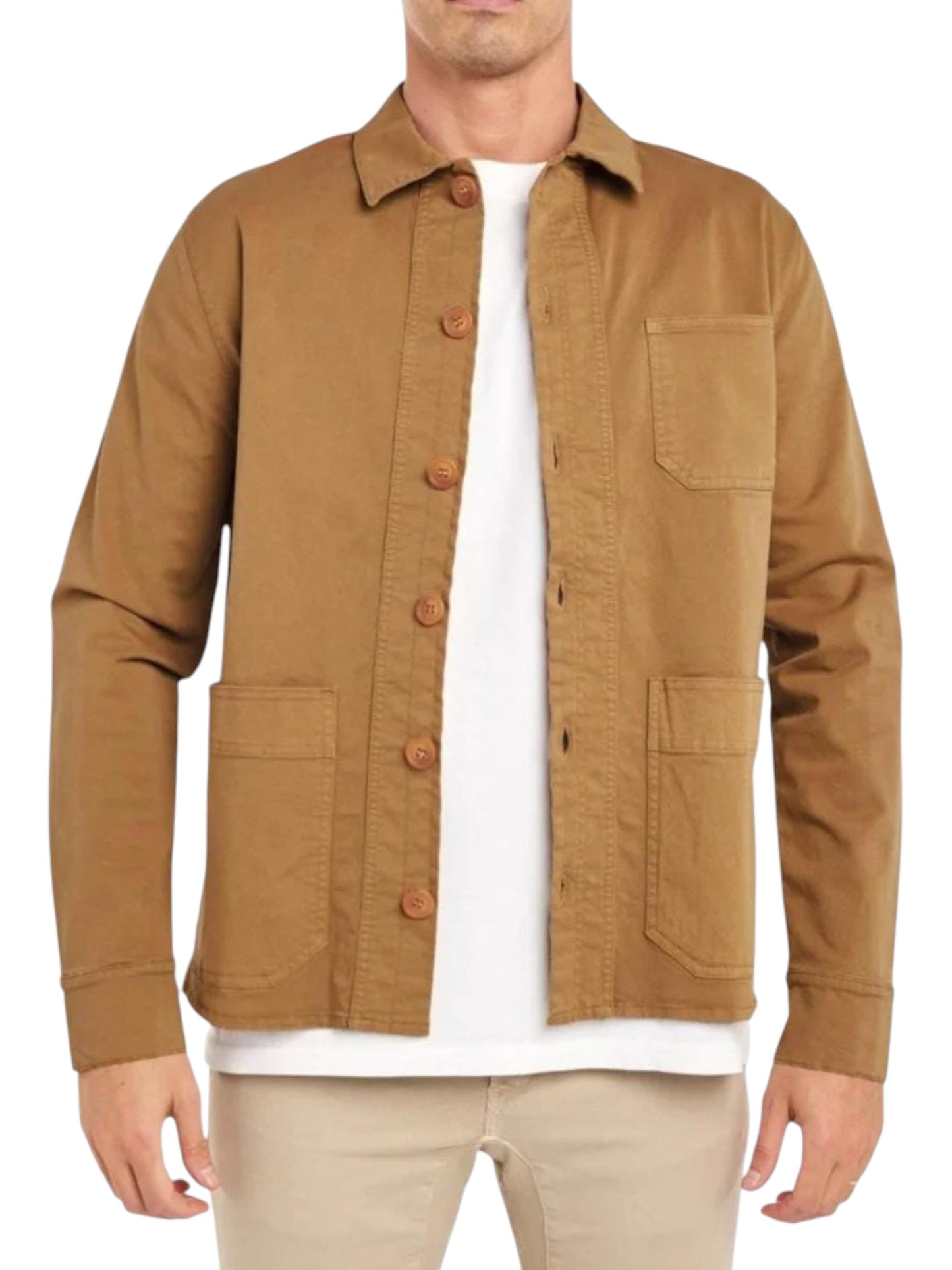 Men's Plain Solid Jacket Two Pocket,Light Brown