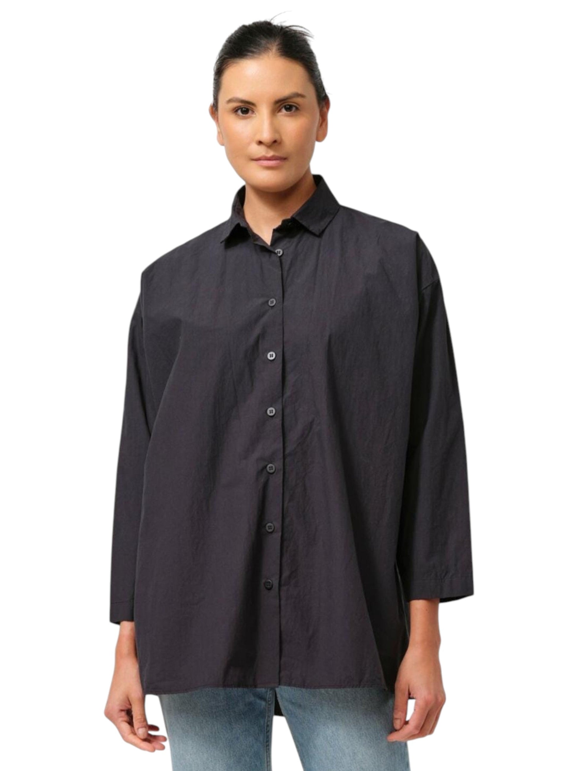 Women's Plain Solid Dress Shirt,Black