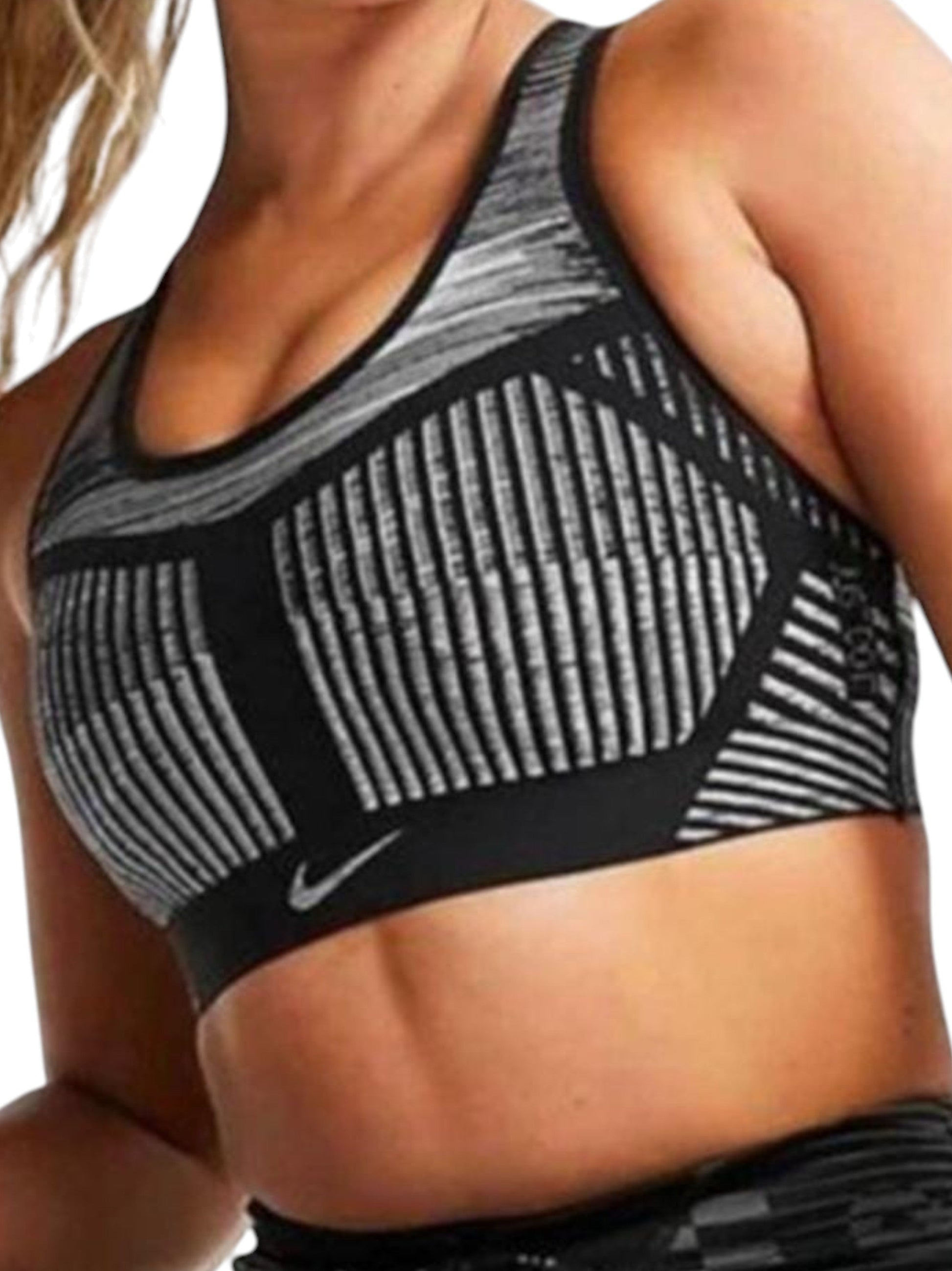 Women's Striped Sport Bra,Black