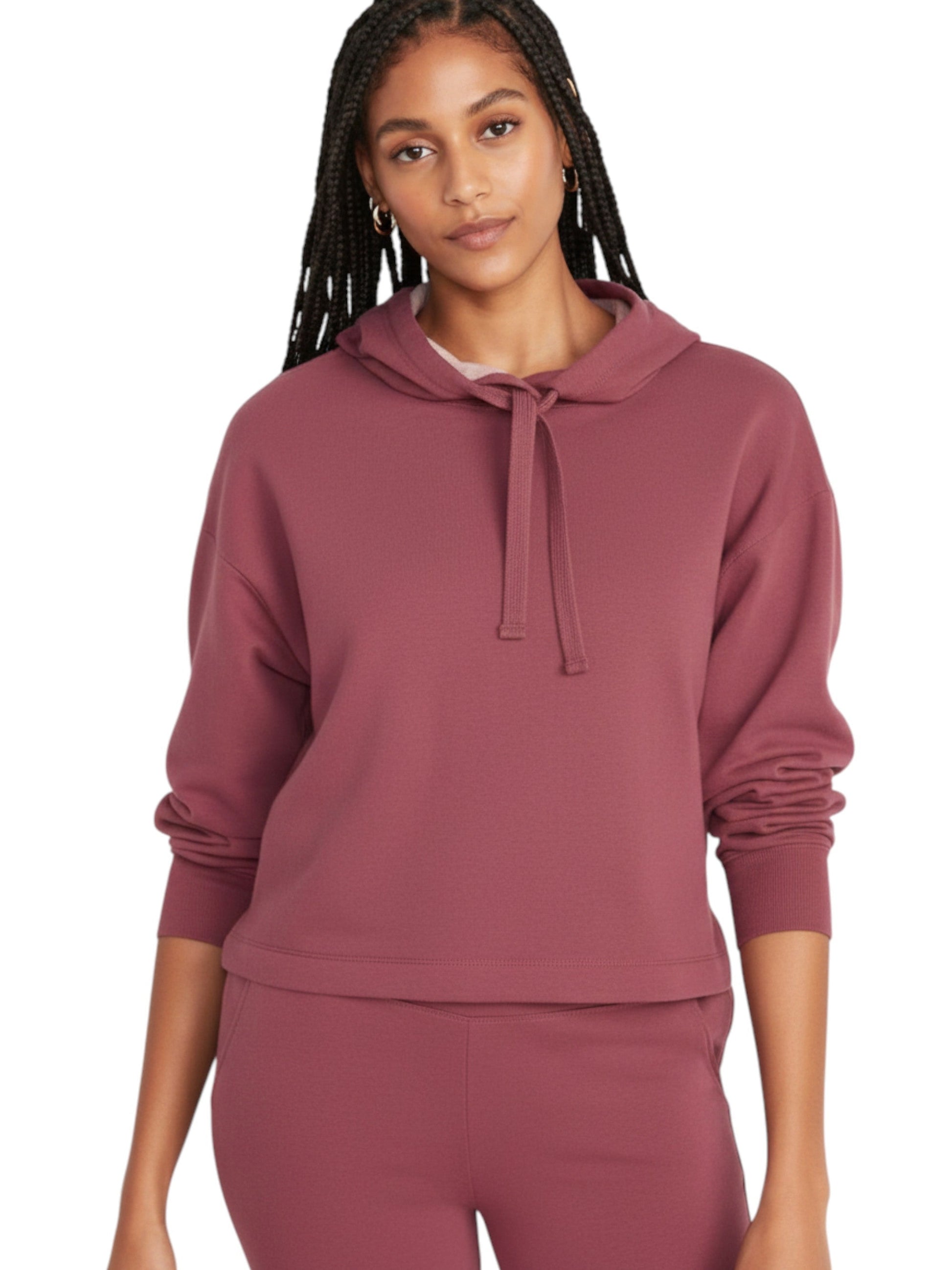 Women's Plain Solid Hoodie,Light Burgundy