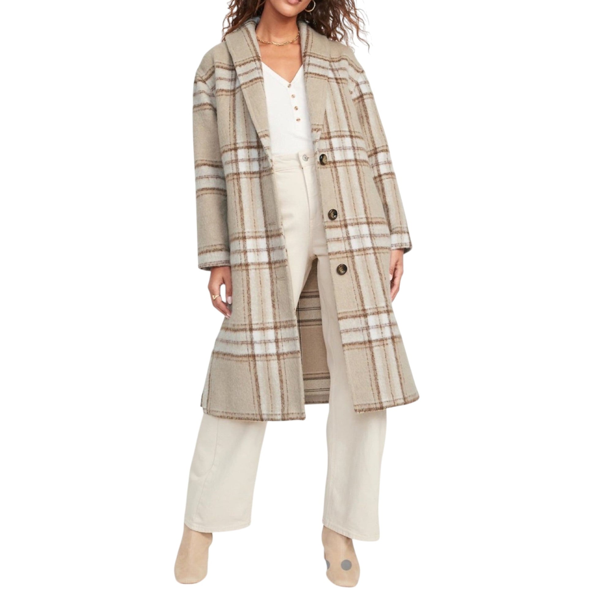 Women's Plaid Classic Coat,Beige