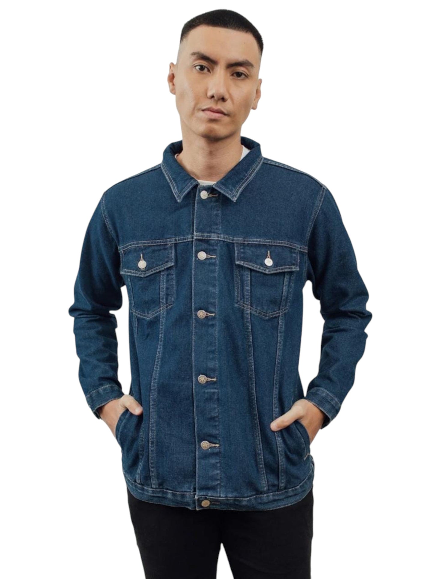 Men's Plain Solid Denim Jacket,Blue