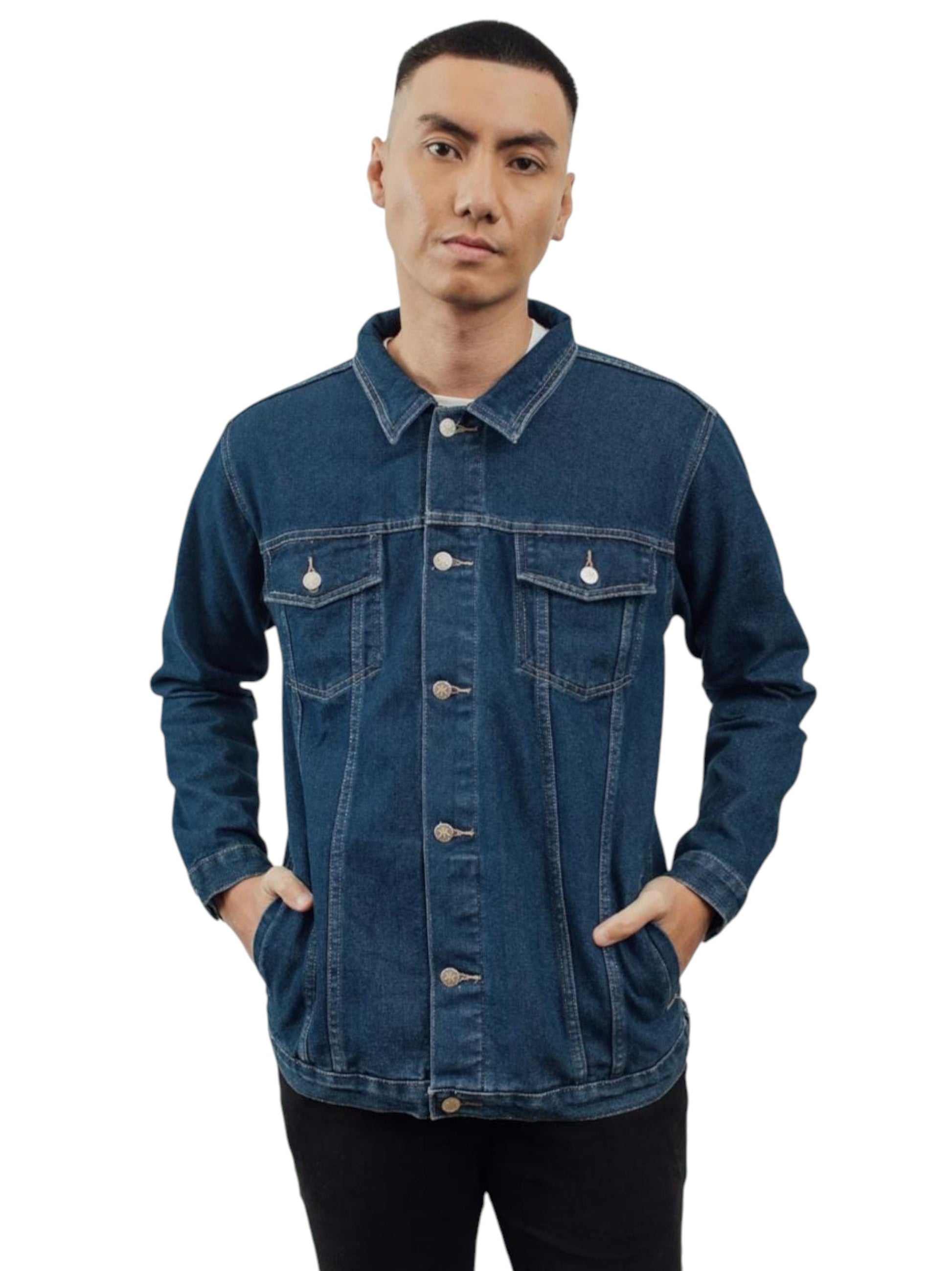 Men's Plain Solid Denim Jacket,Blue