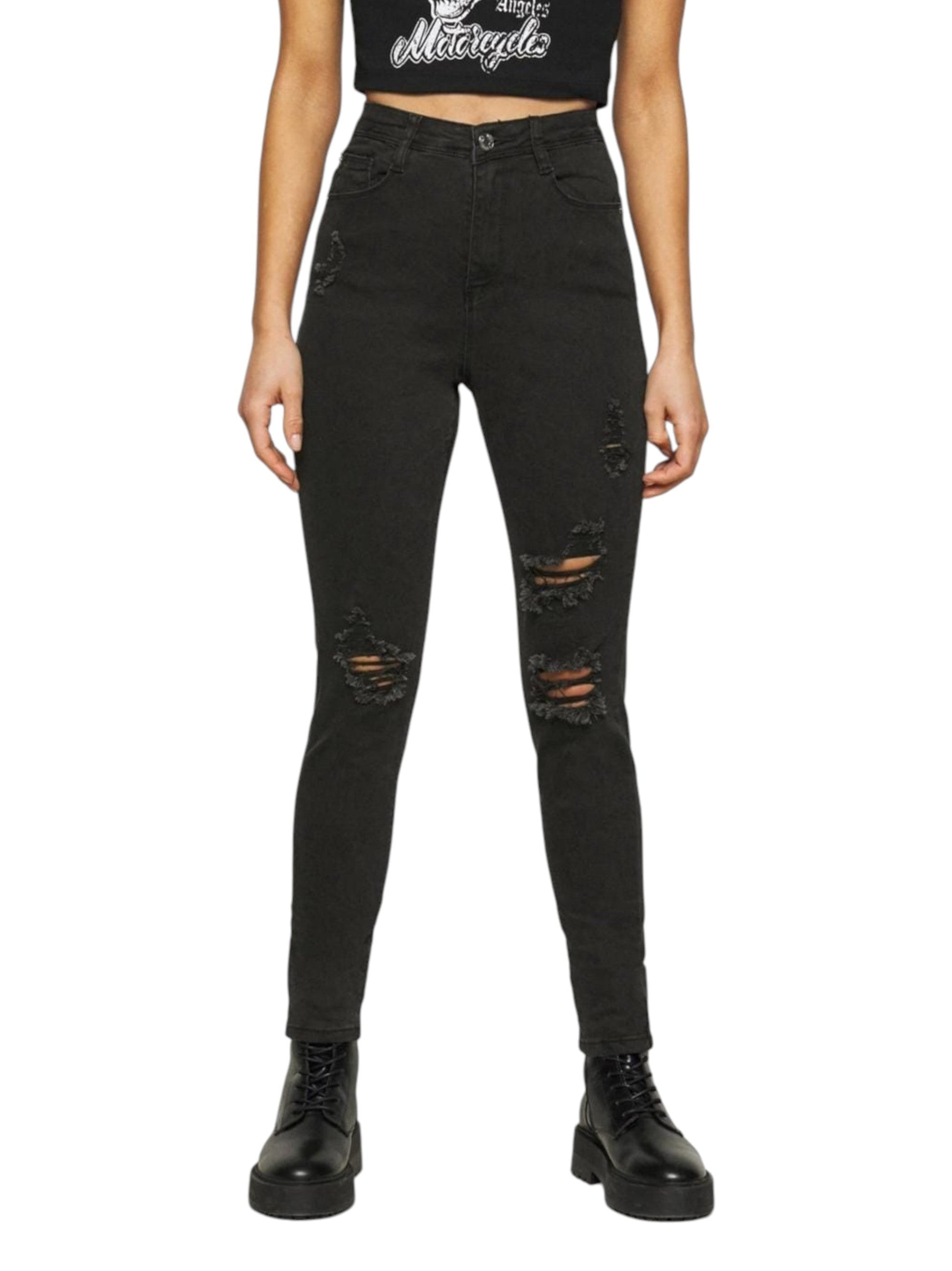 Women's Ripped Washed Jeans,Black