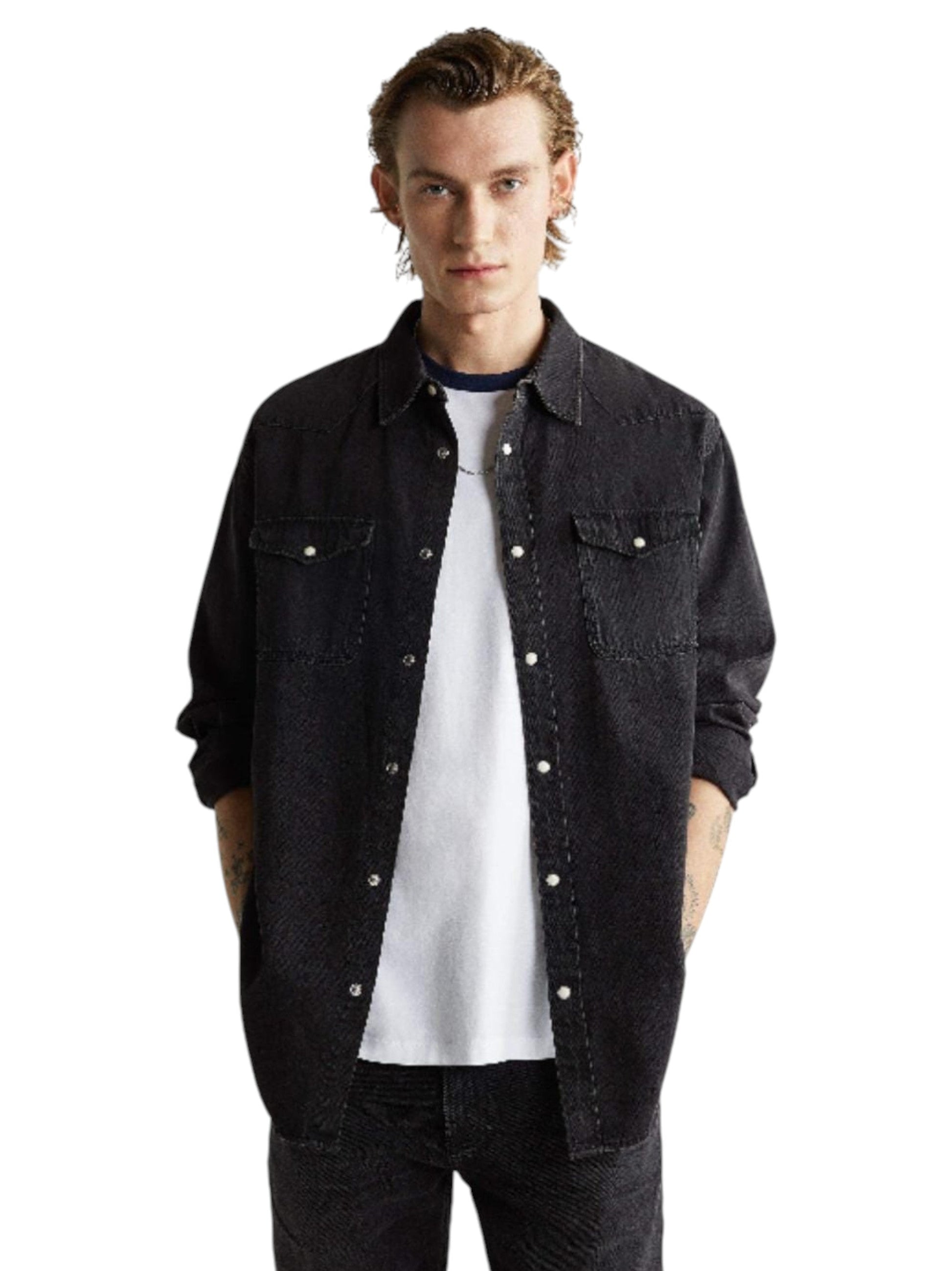 Men's Plain Solid Dress Shirt,Black