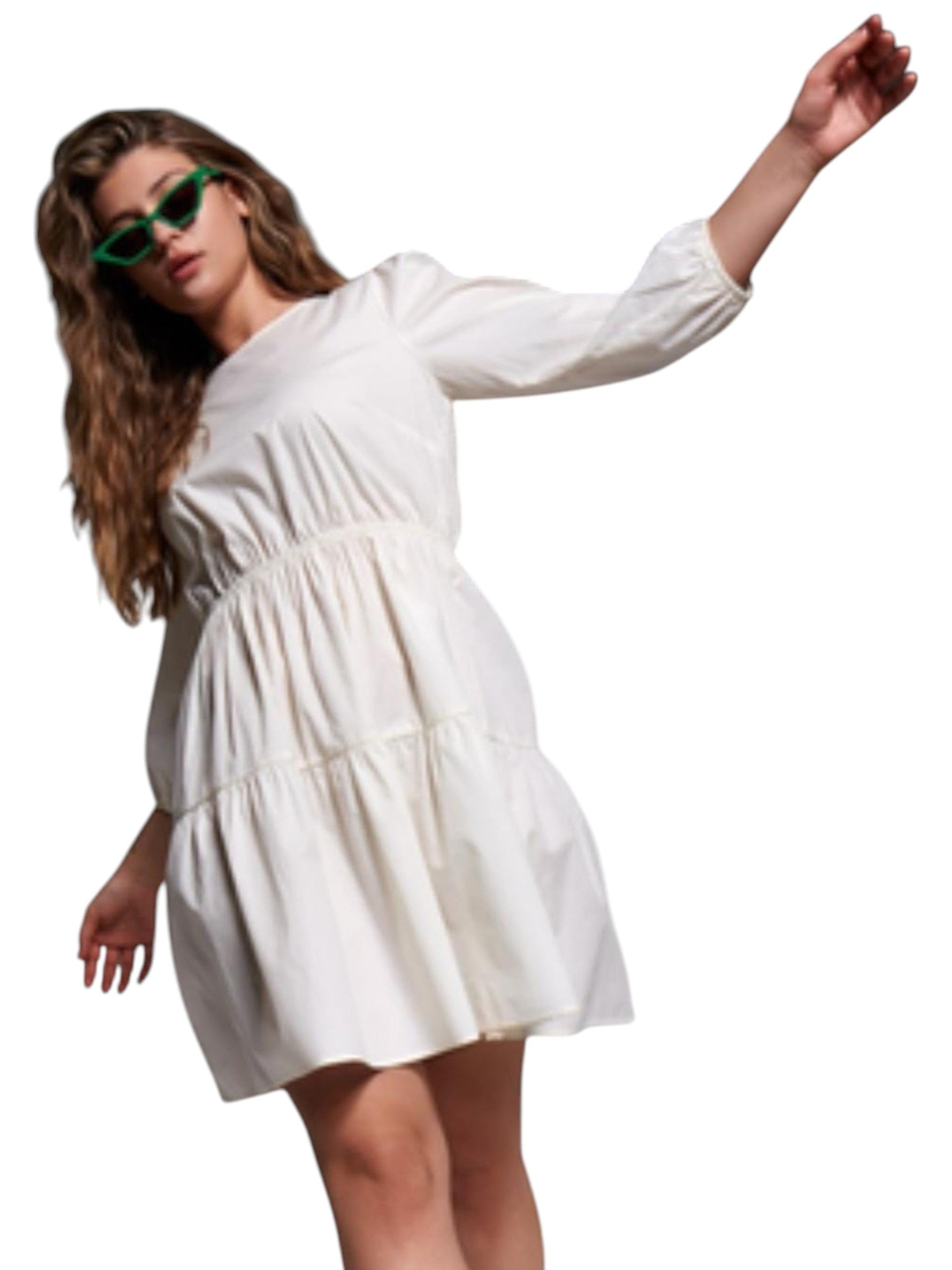 Women's Plain Open Back Dress,Off White