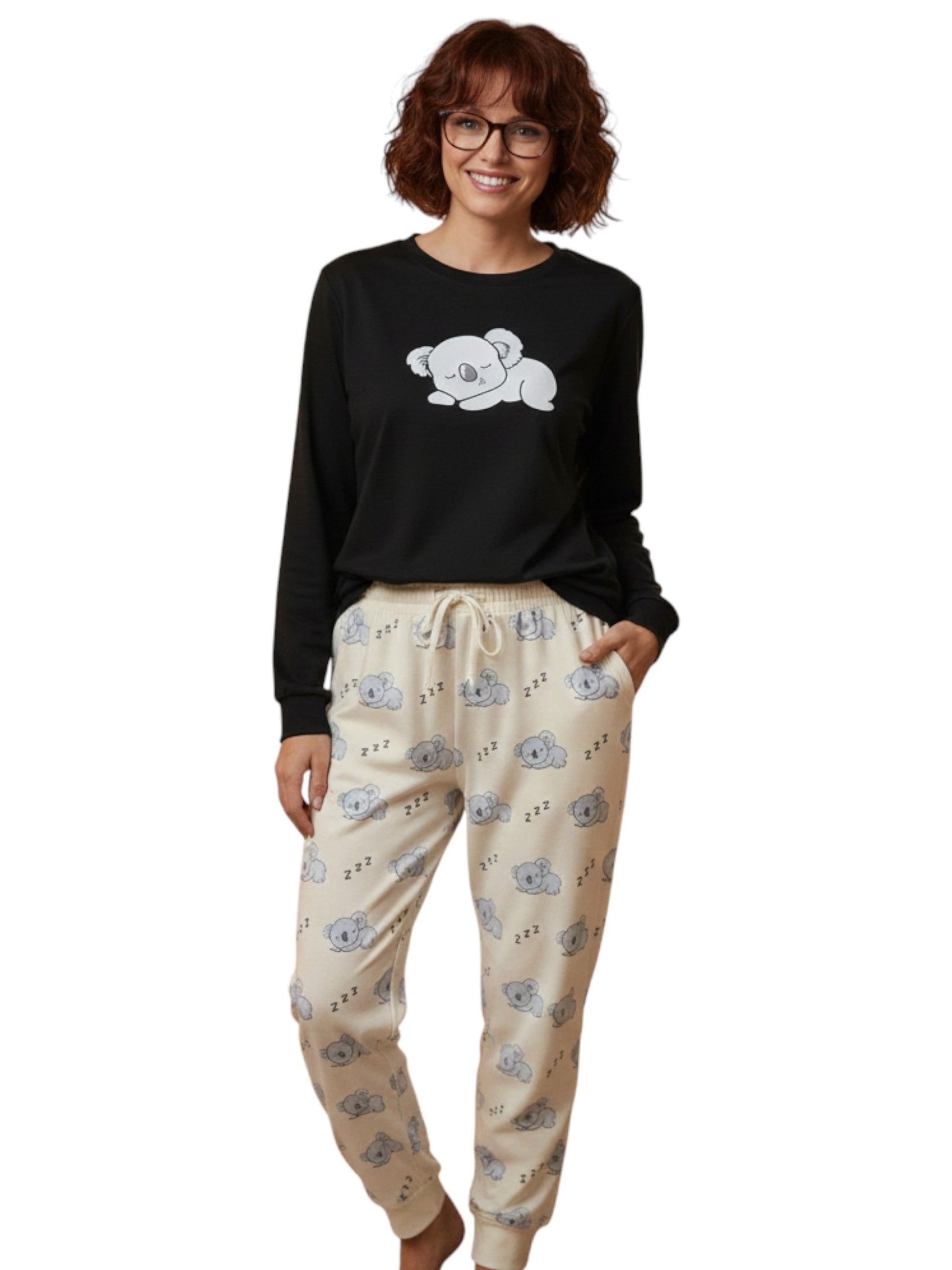 Women's Printed Pajama Set,Black