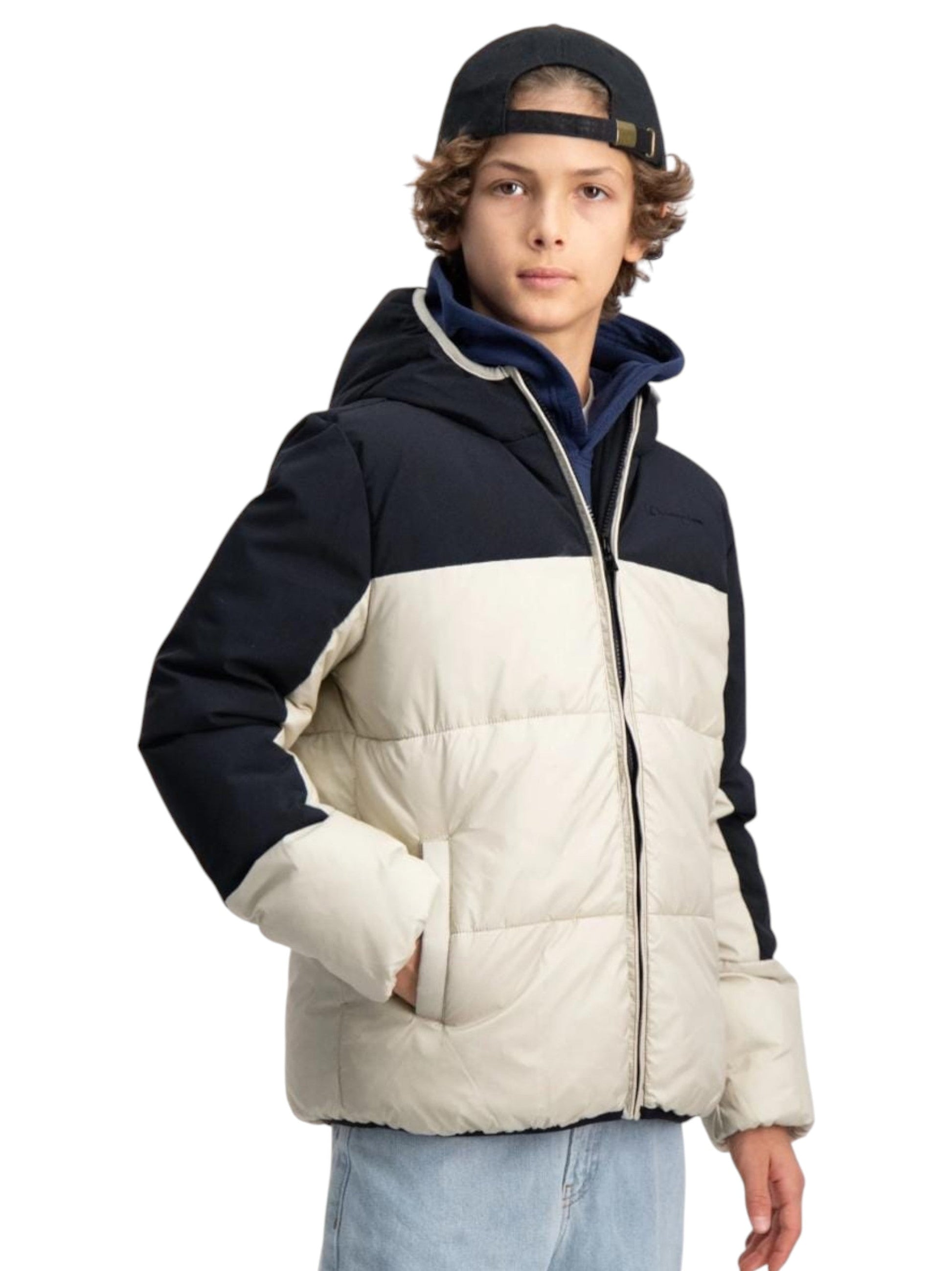 Kids Boy's Colorblocked Quilted Jacket,Beige/Black