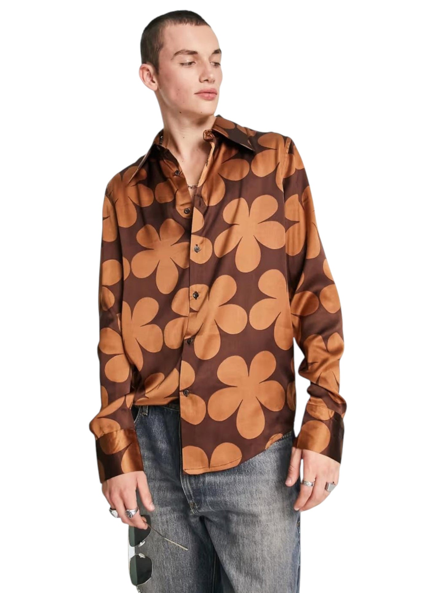 Men's Floral Printed Dress Shirt,Brown