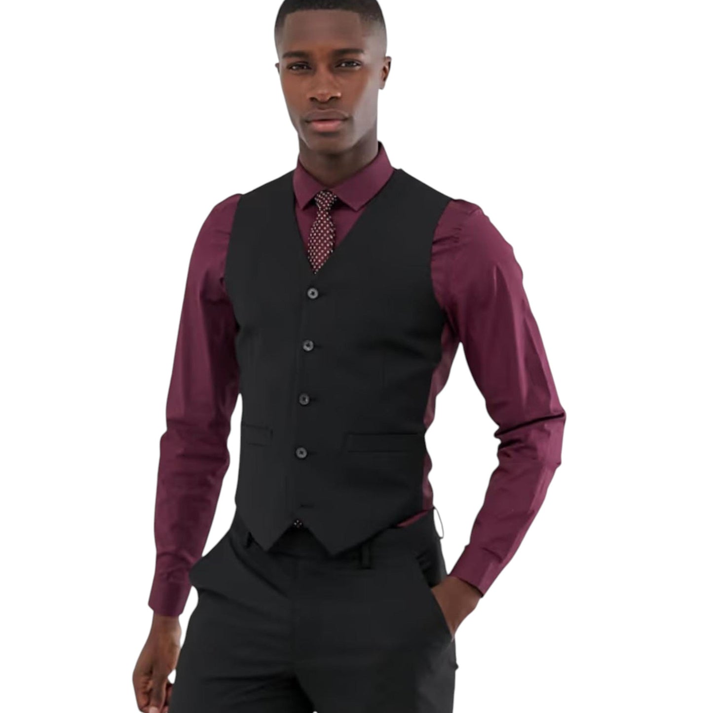 Men's Plain Vest,Burgundy/Black