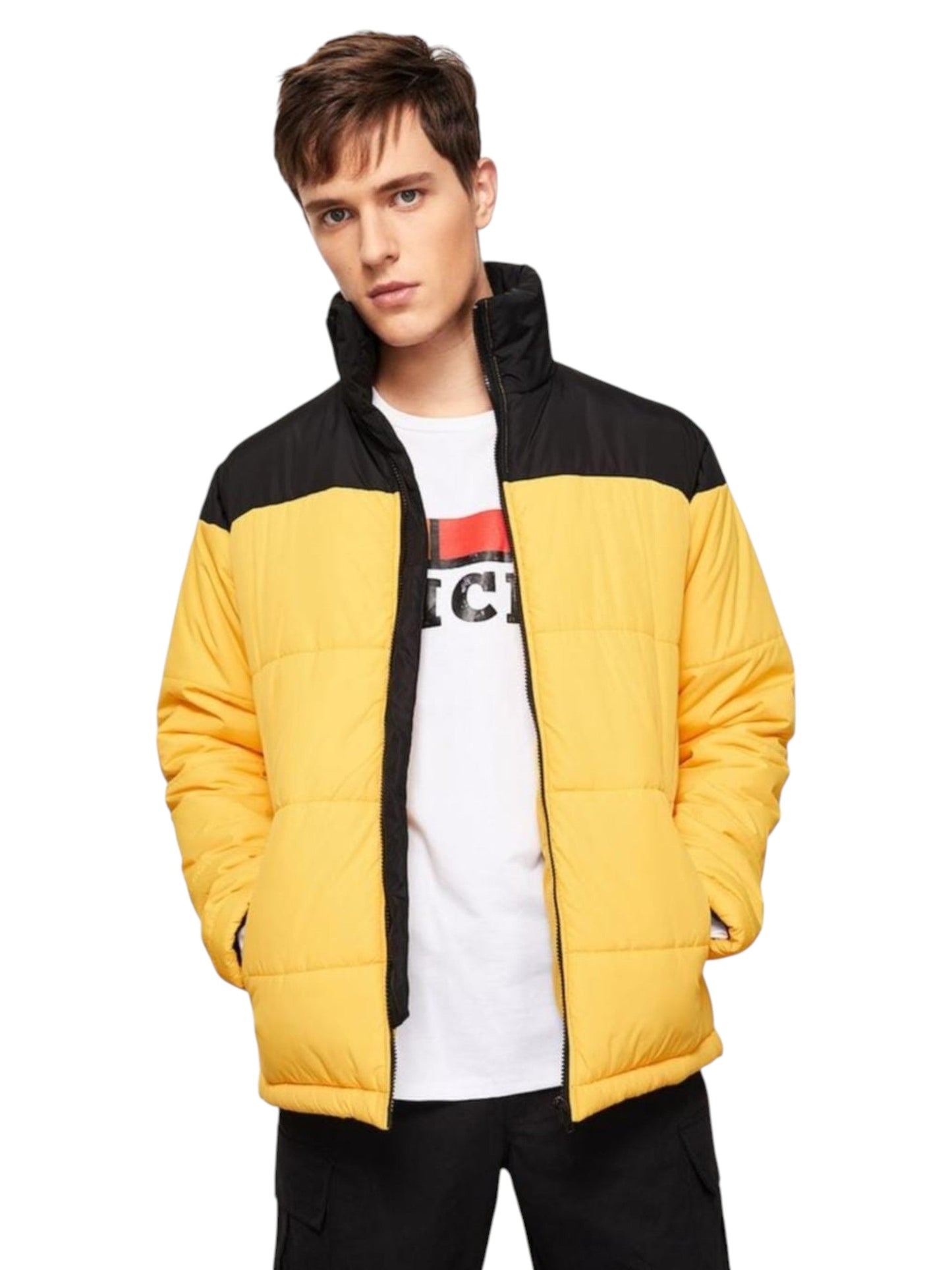 Men's Colorblocked Quilted Jacket,Yellow