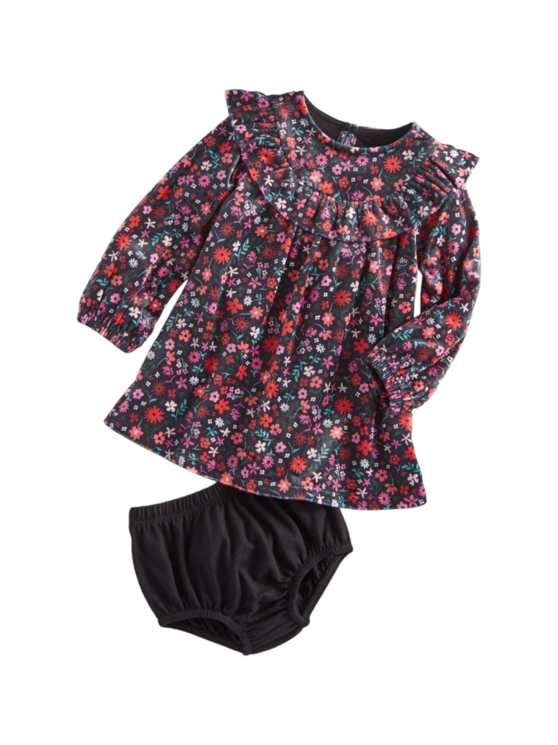 Kids Girl's Floral Printed Dress&Underwear,Black