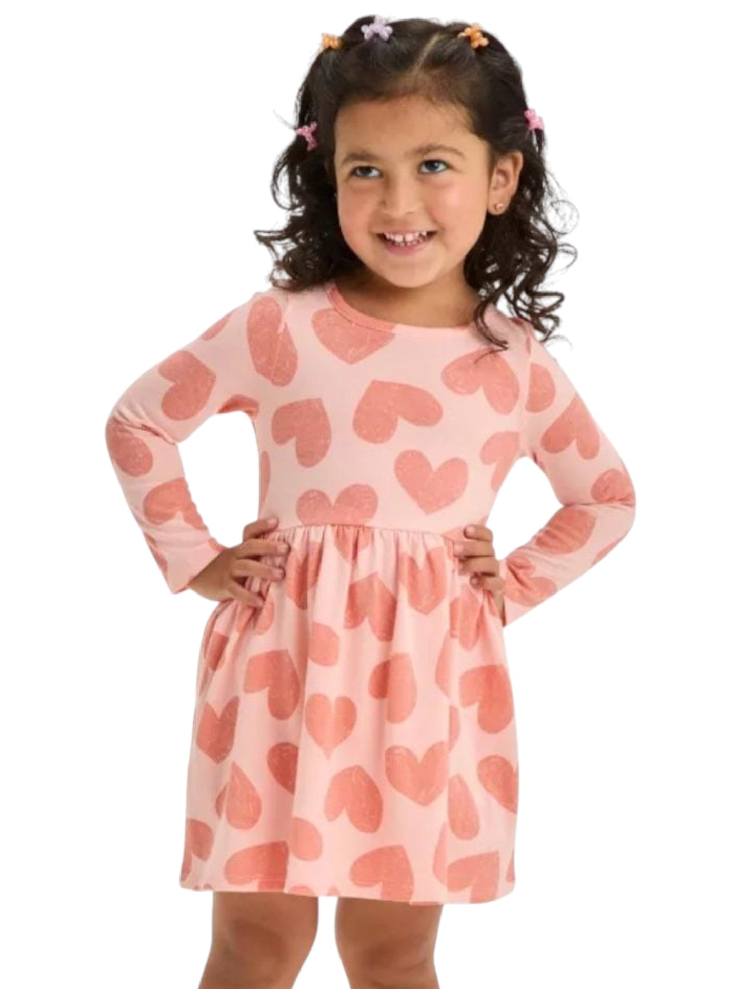 Kids Girl's Hearts Printed Dress,Light Peach