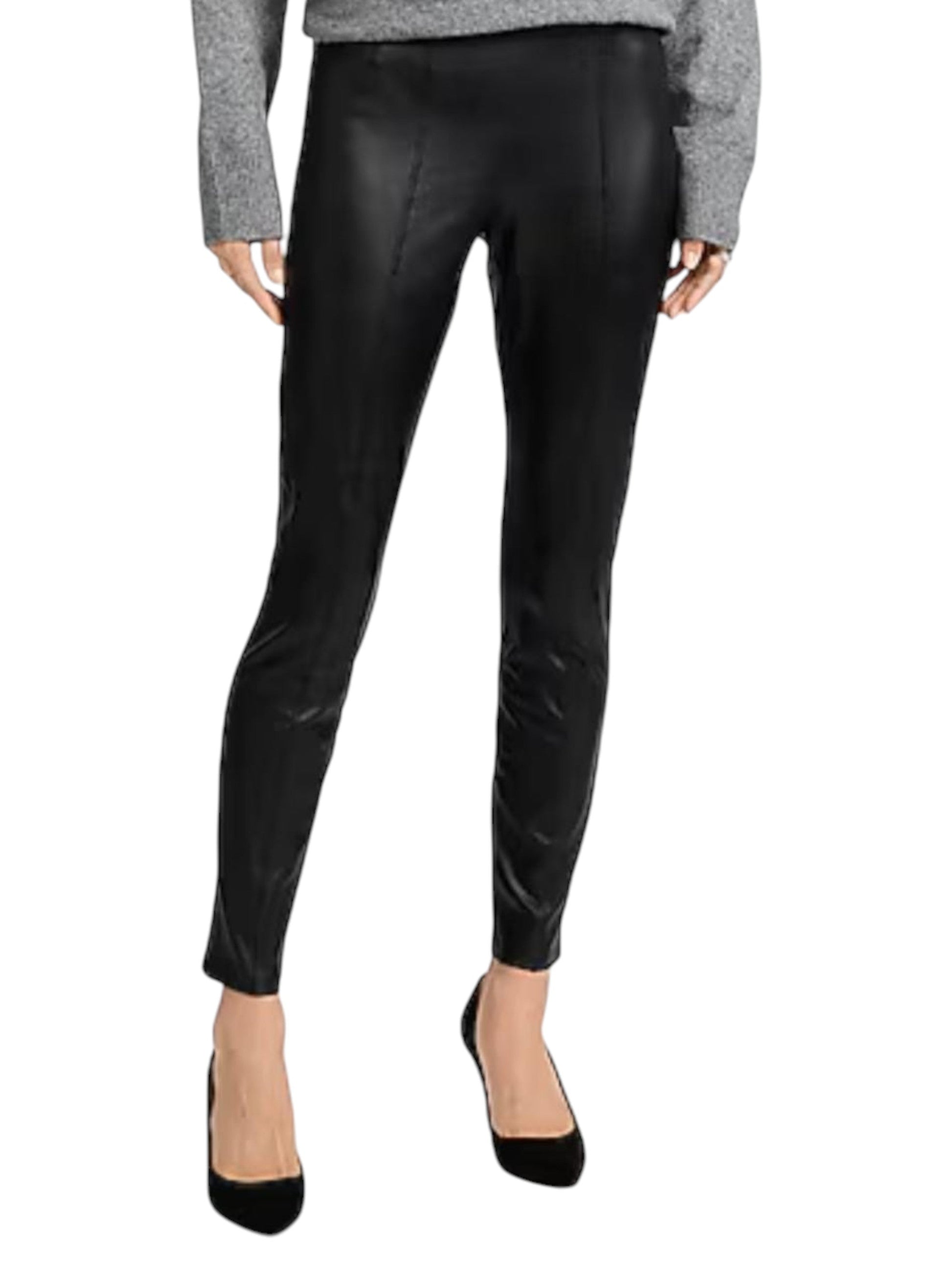 Women's Plain Leather Pant,Black