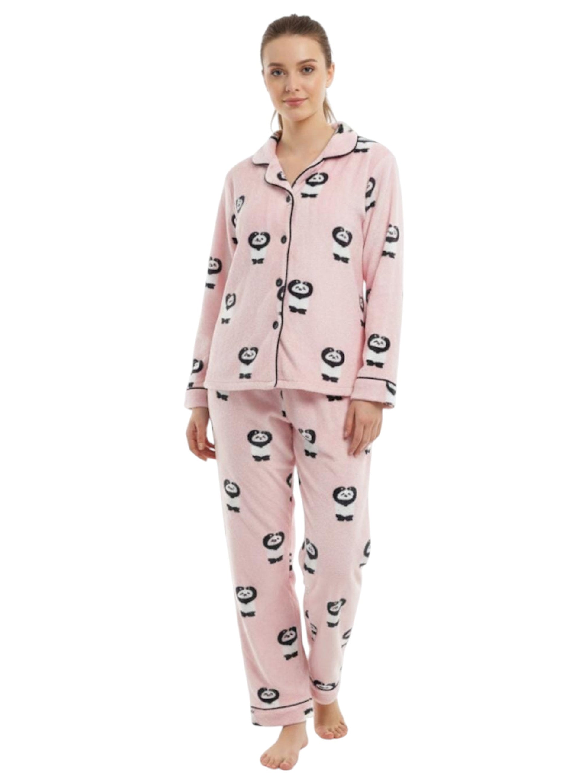 Women's Faux Fur Pajama Set,Light Pink