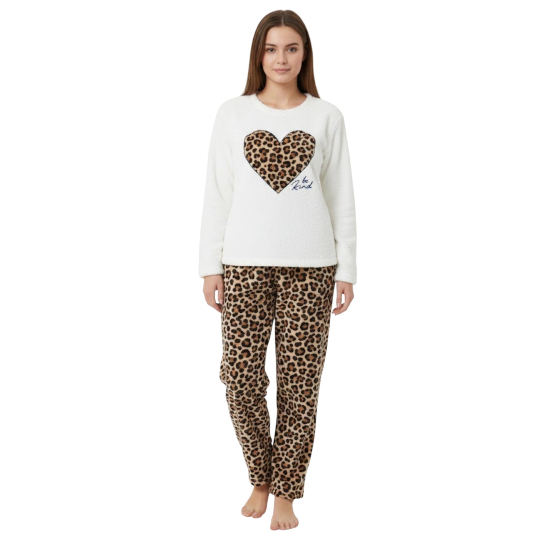 Women's Faux Fur Pajama Set,White