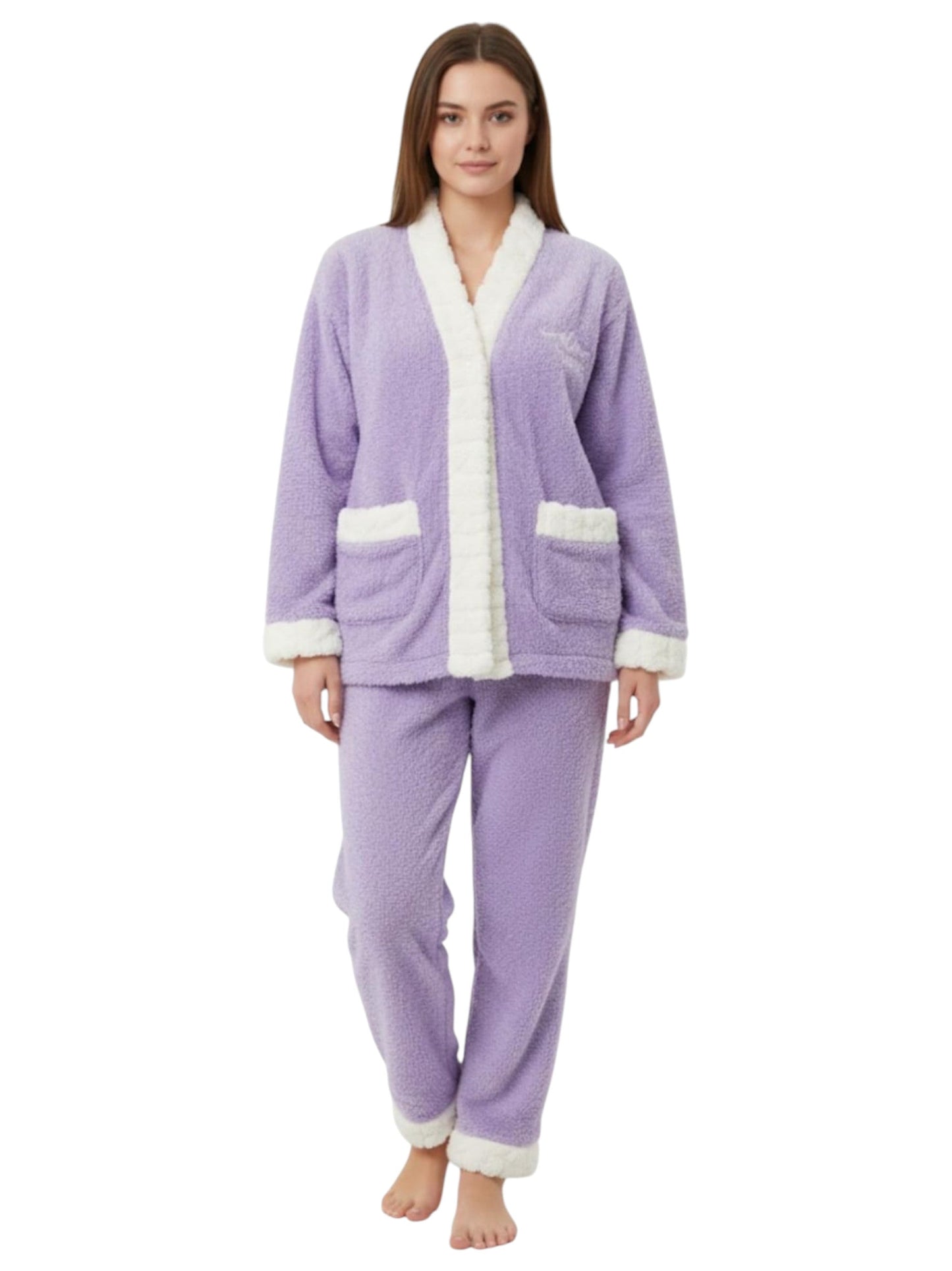 Women's Faux Fur Pajama Set,Purple