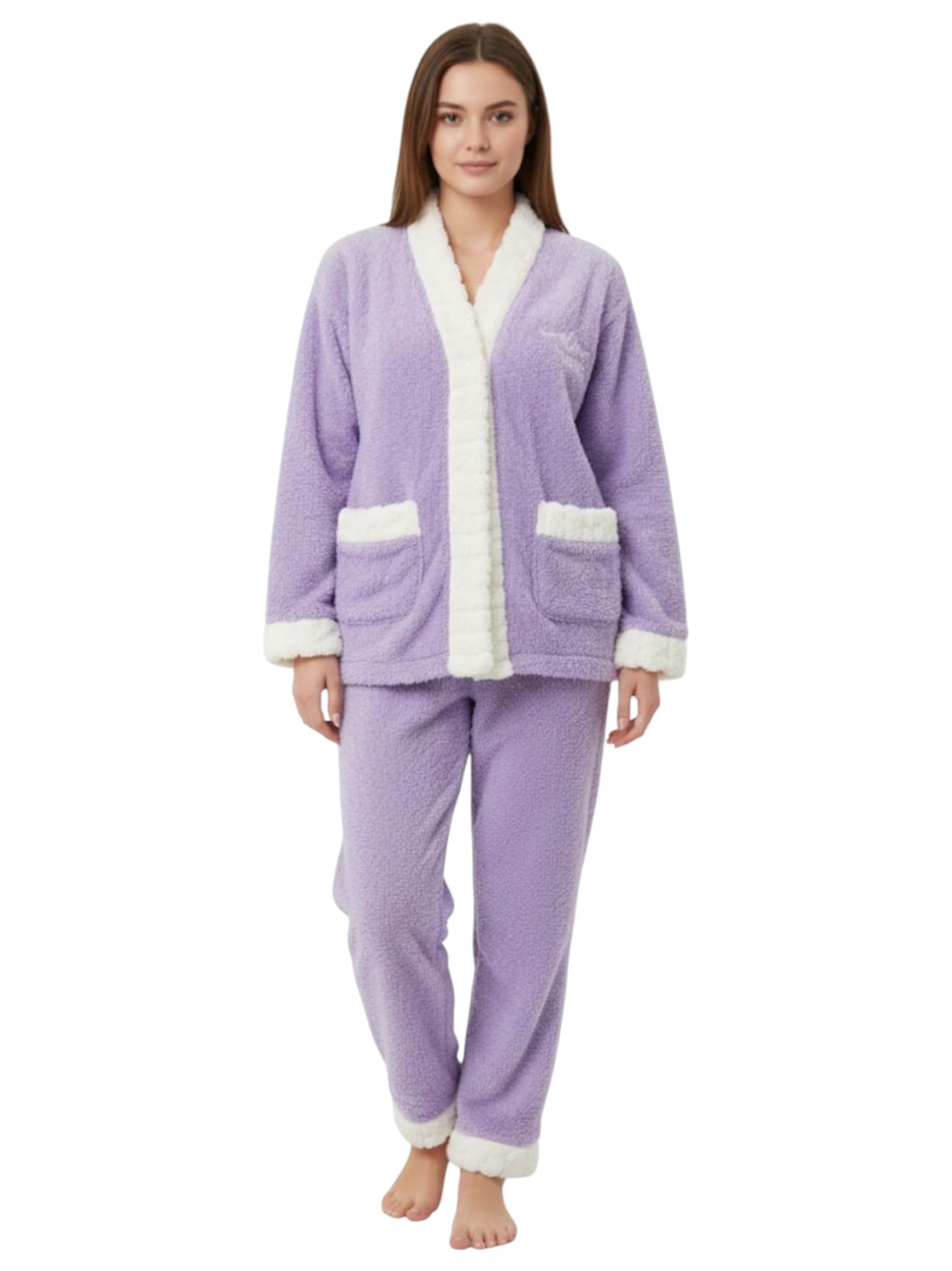 Women's Faux Fur Pajama Set,Purple