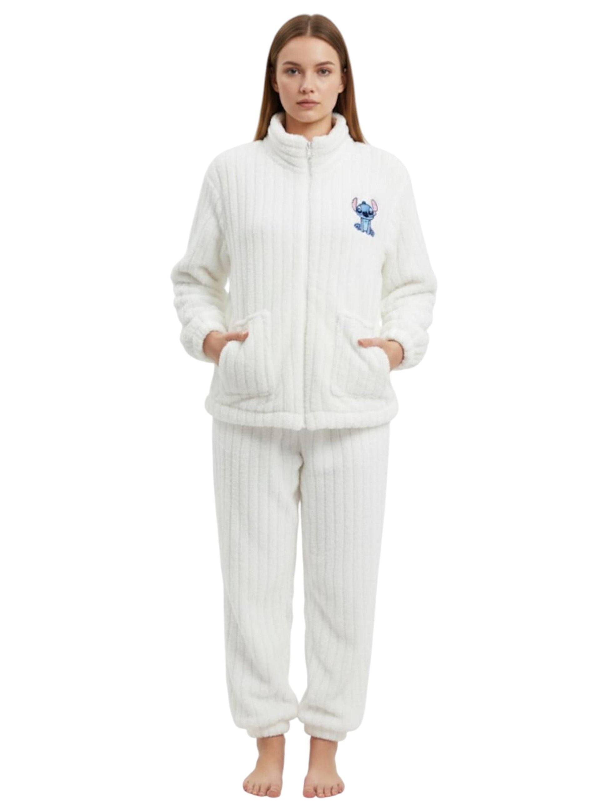Women's Faux Fur Pajama Set,White