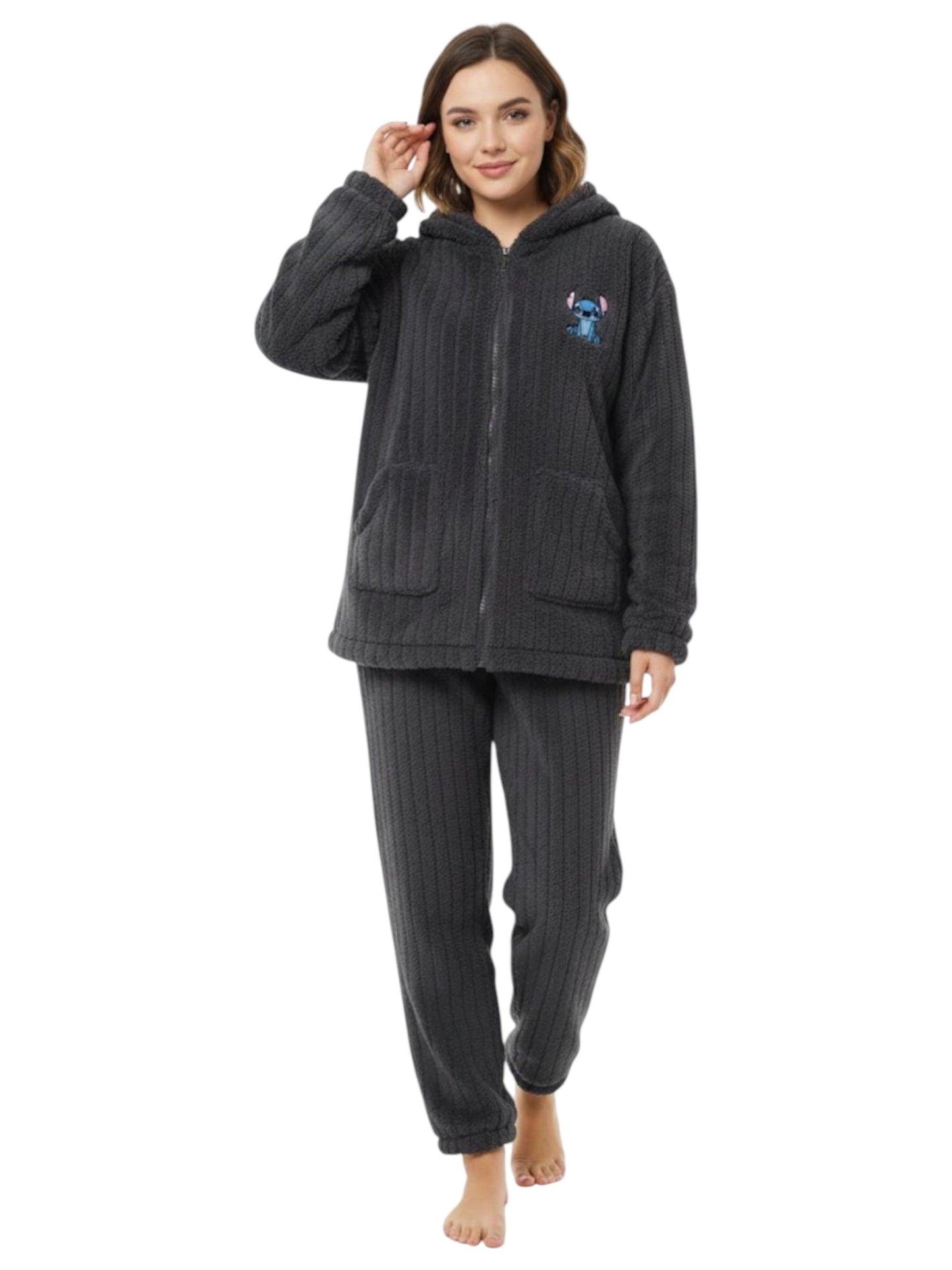 Women's Faux Fur Pajama Set,Grey