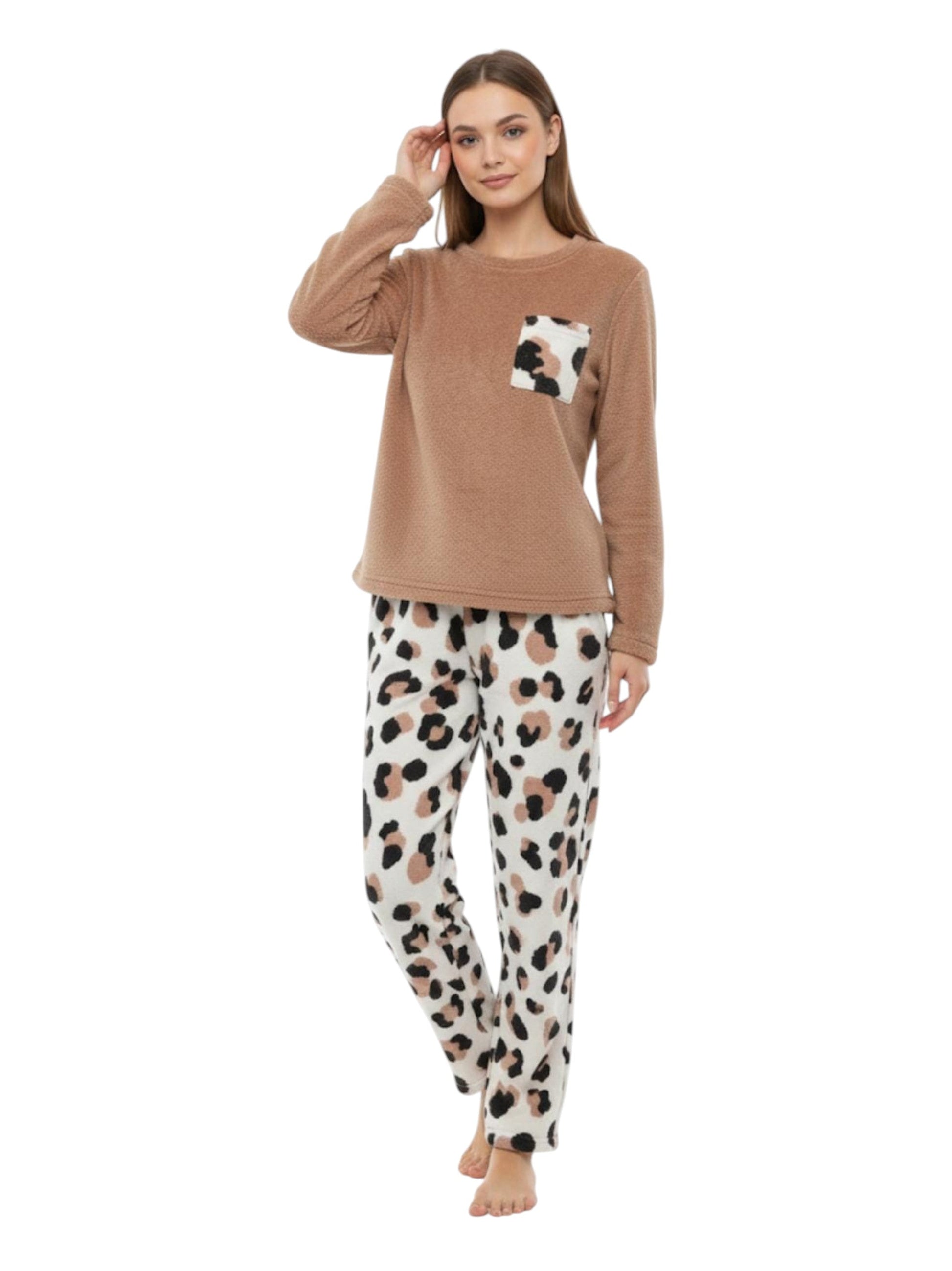 Women's Faux Fur Pajama Set,Brown