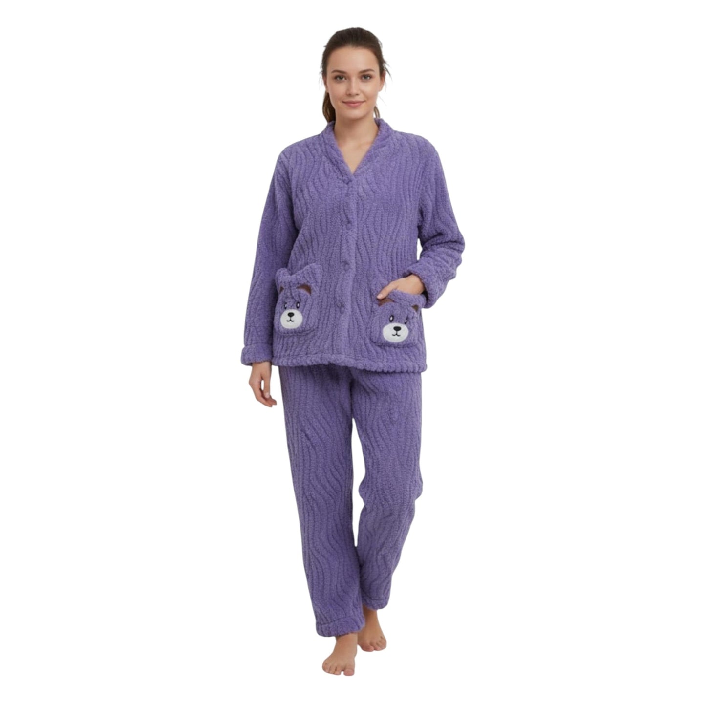 Women's Faux Fur Pajama Set,Purple