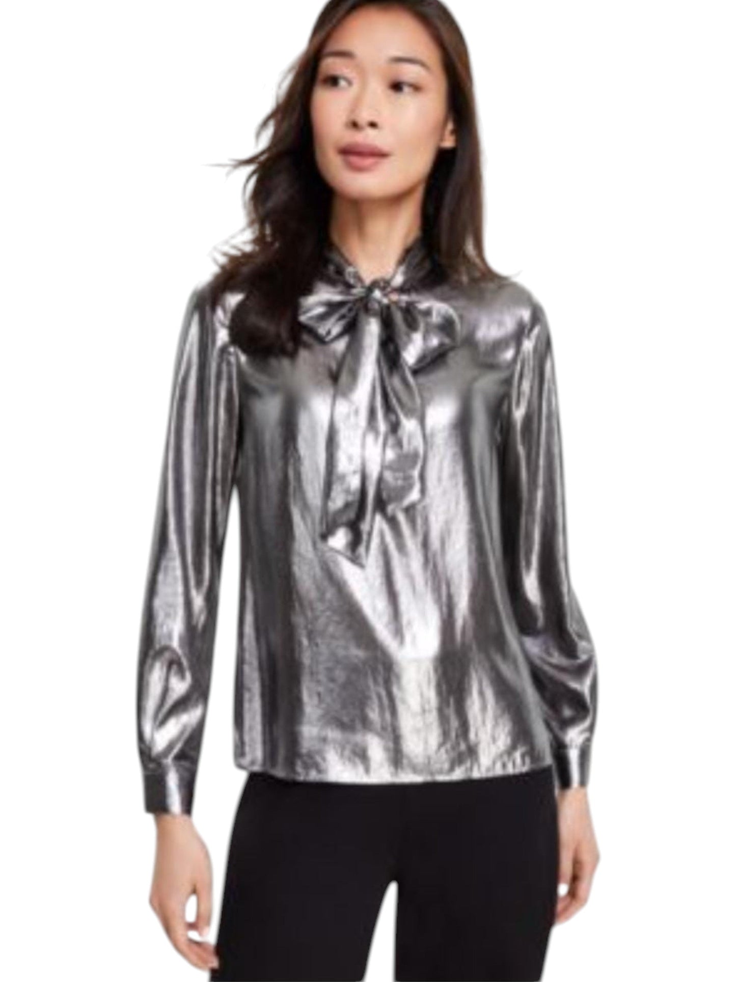 Women's Plain Solid Metallic Top,Silver