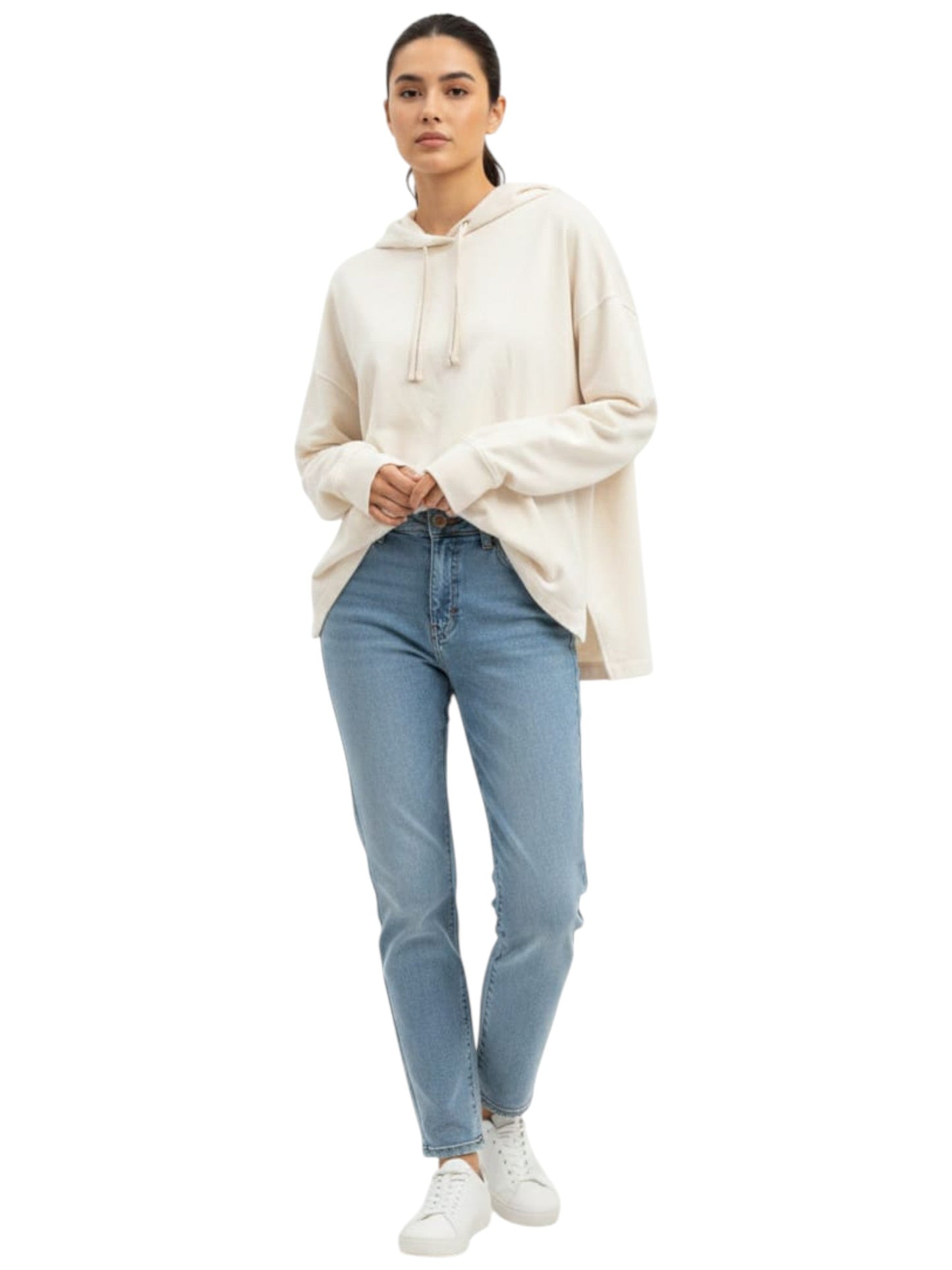 Women's Plain Solid Hoodie,Light Beige