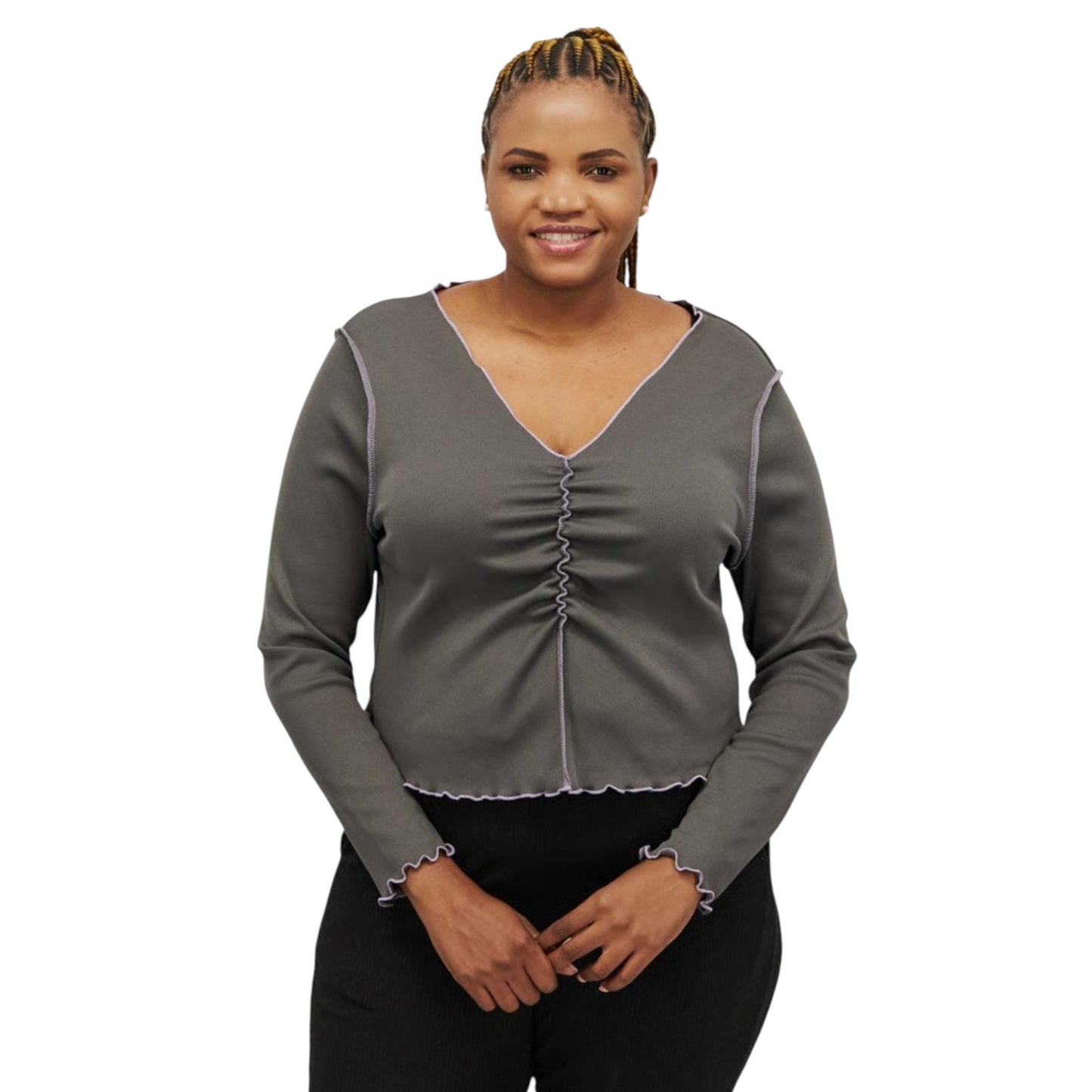 Women's Ribbed Top,Grey