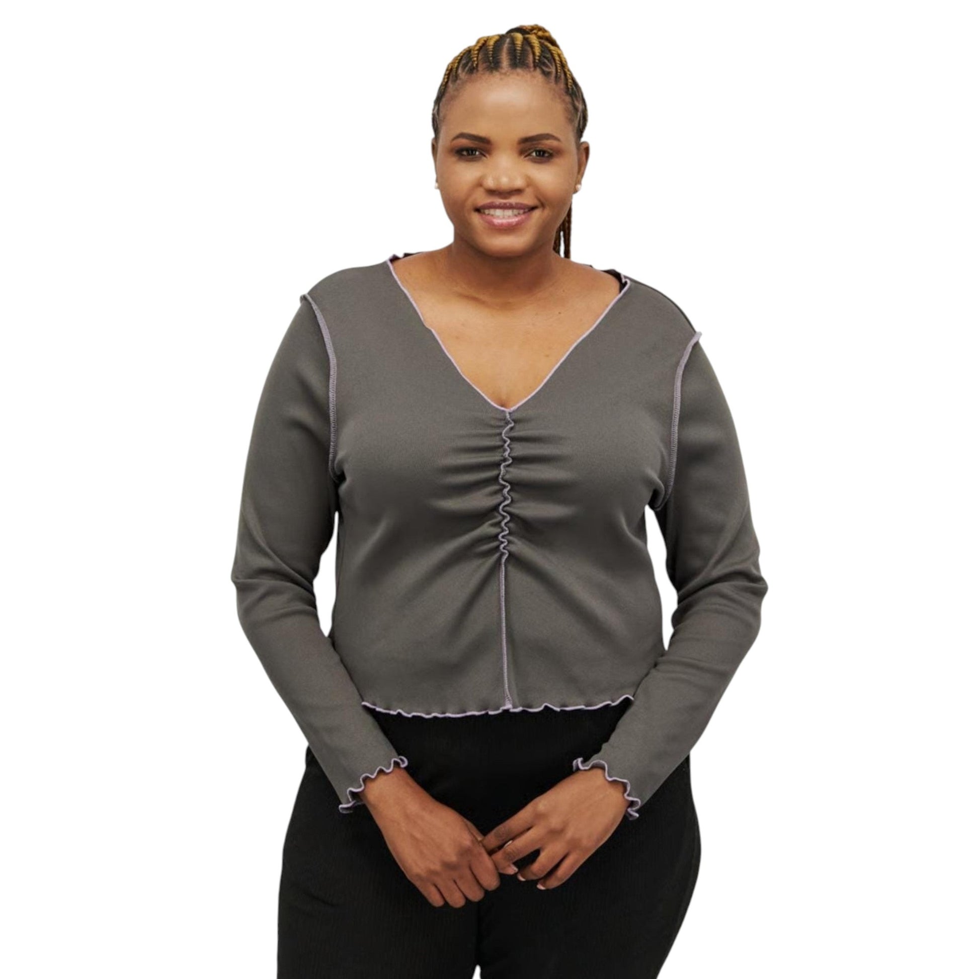 Women's Ribbed Top,Grey