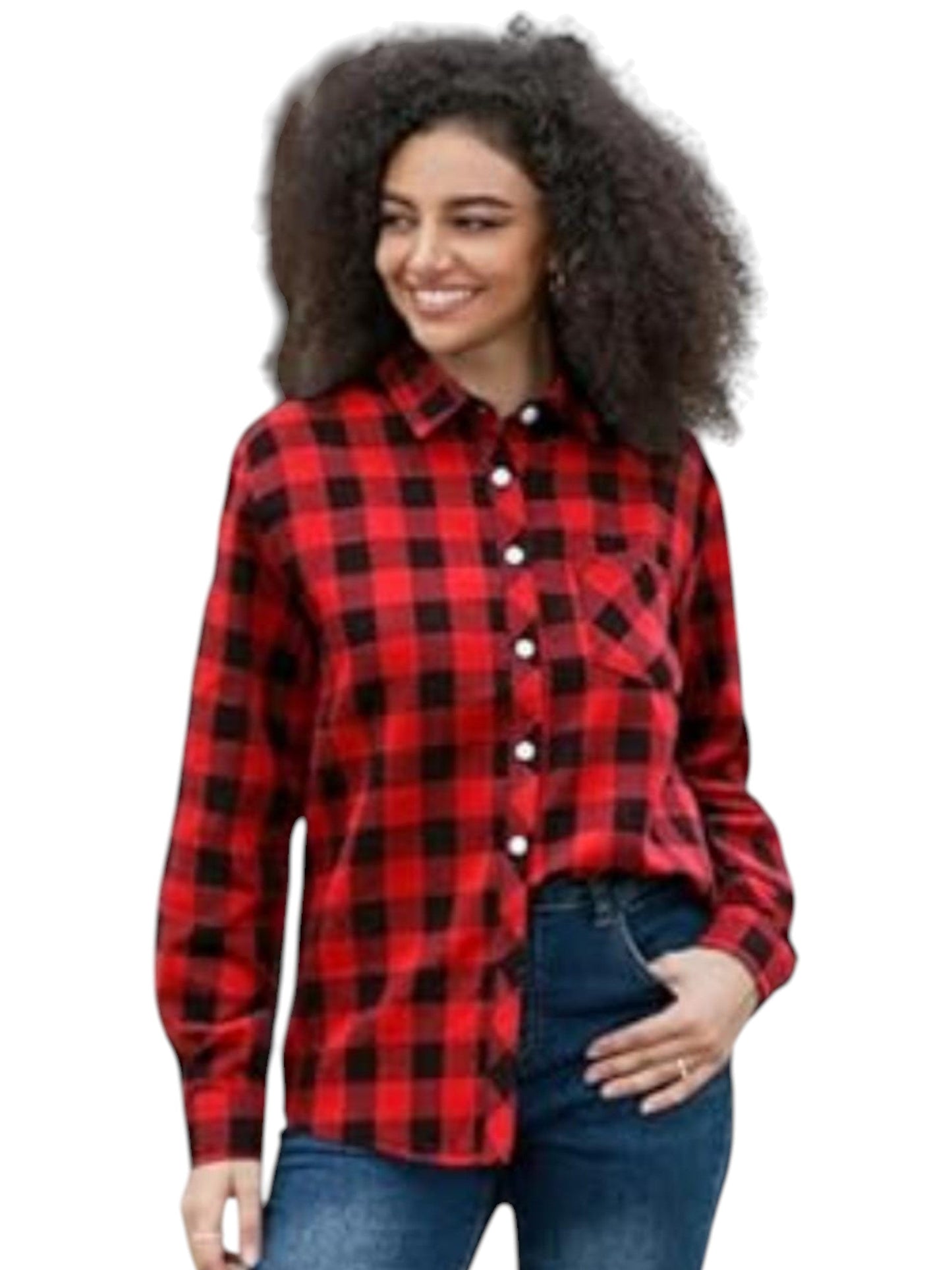 Women's Back Rhinestones Plaid Chemise,Red