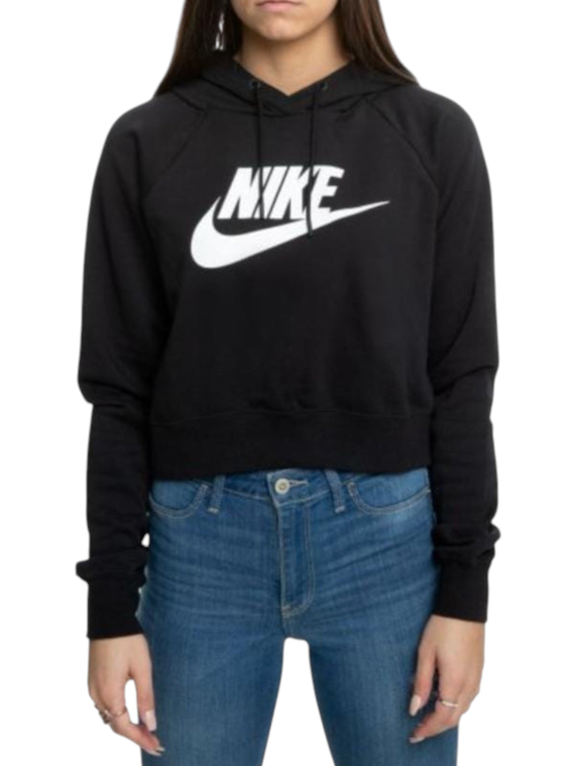 Women's Logo Printed Crop Hoodie,Black