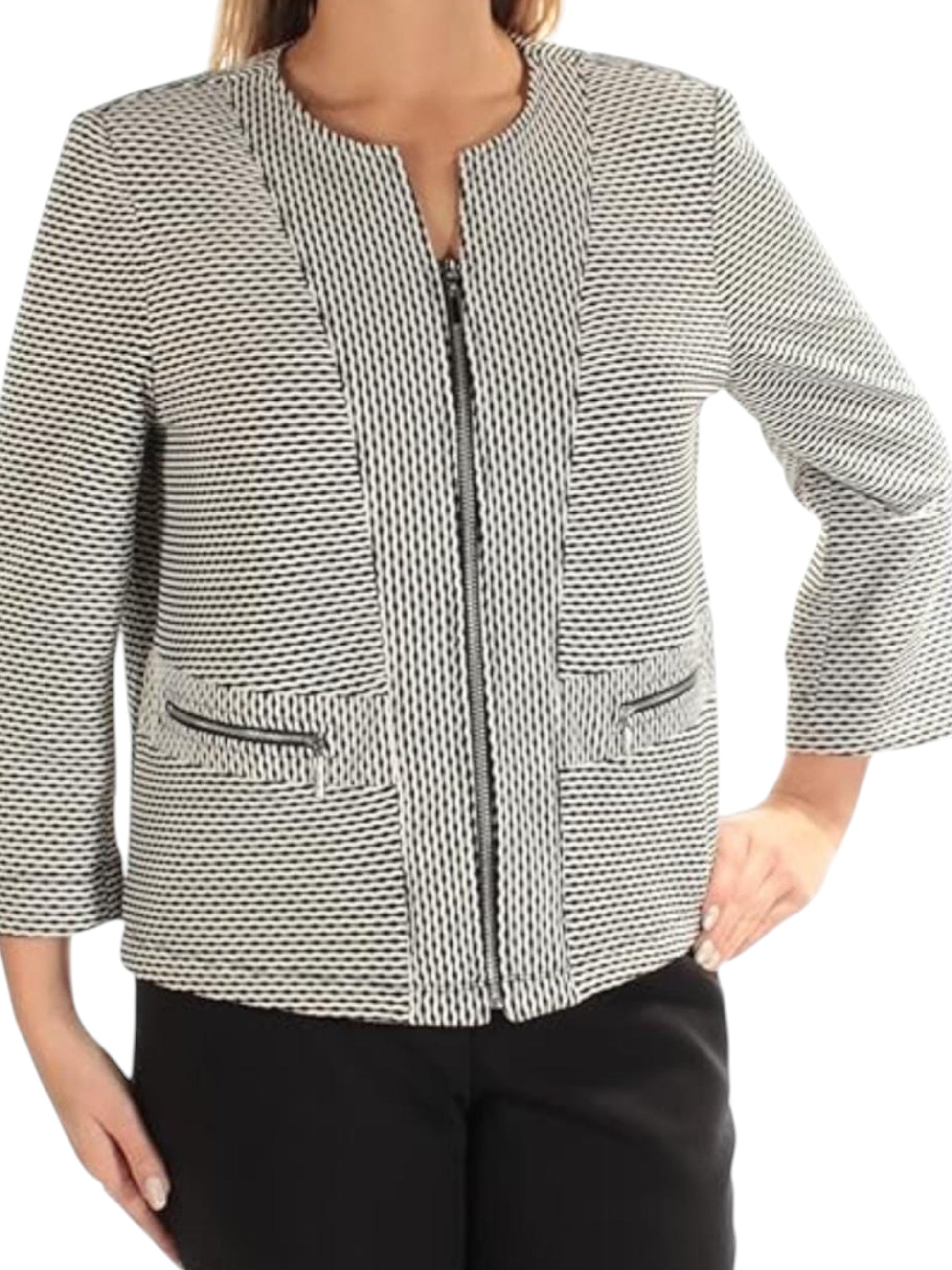 Women's Wavy Striped Jacket,White/Black